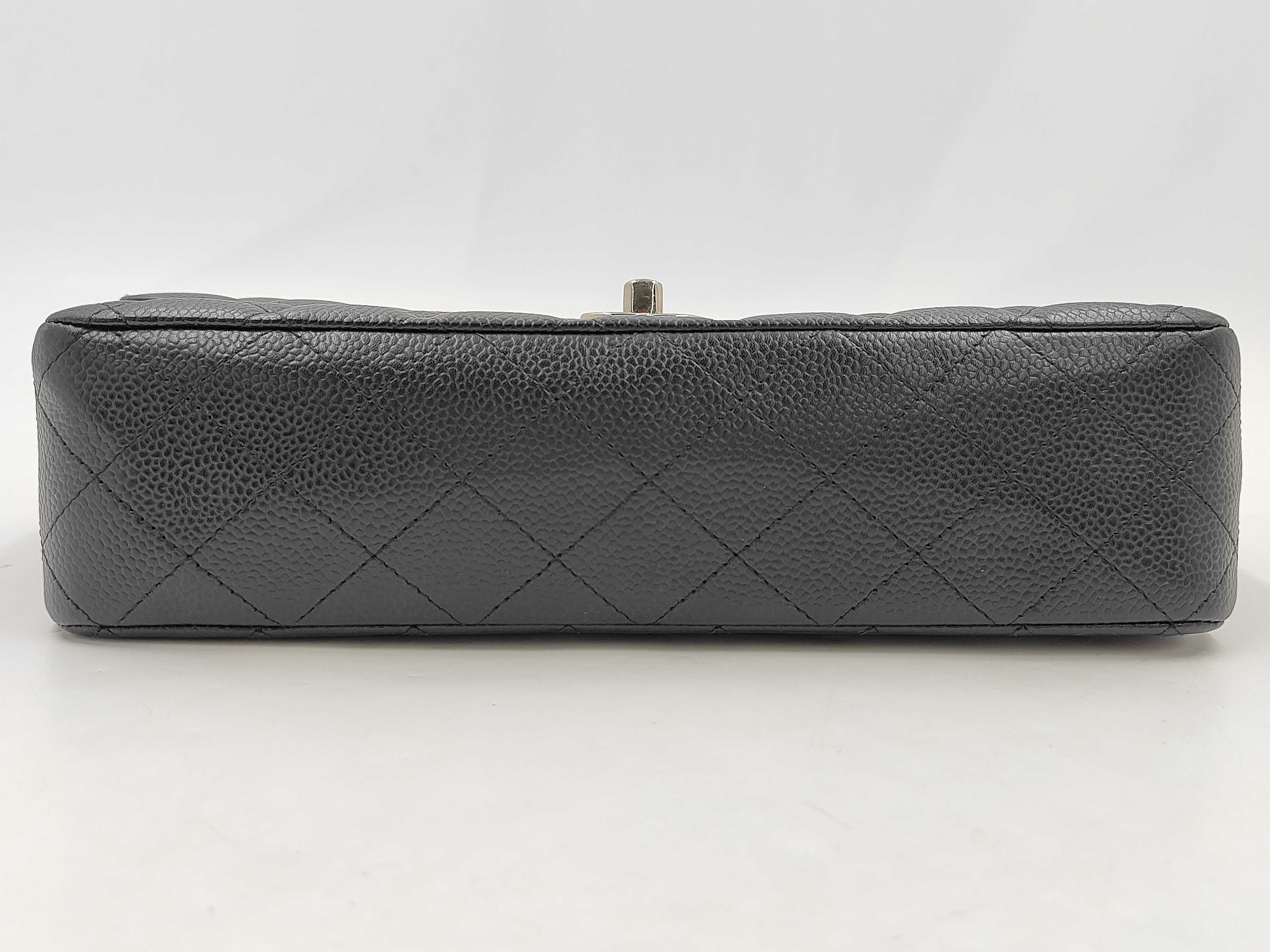 Caviar Skin Black Double Flap Shoulder Bag with Silver Hardware — view 5