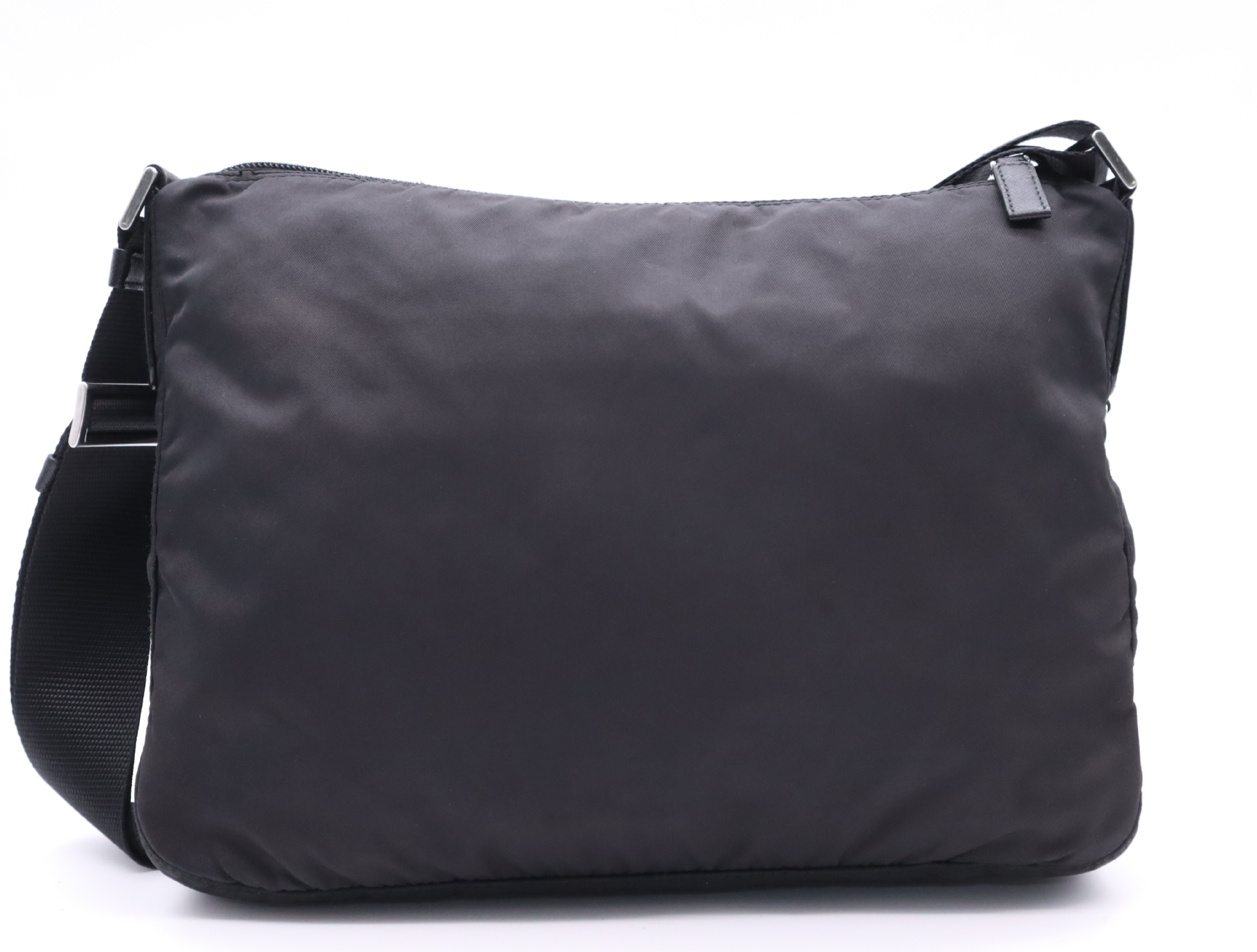 1BC421 Nylon Triangle Logo Shoulder Bag, Black, with Guarantee Card. — view 2