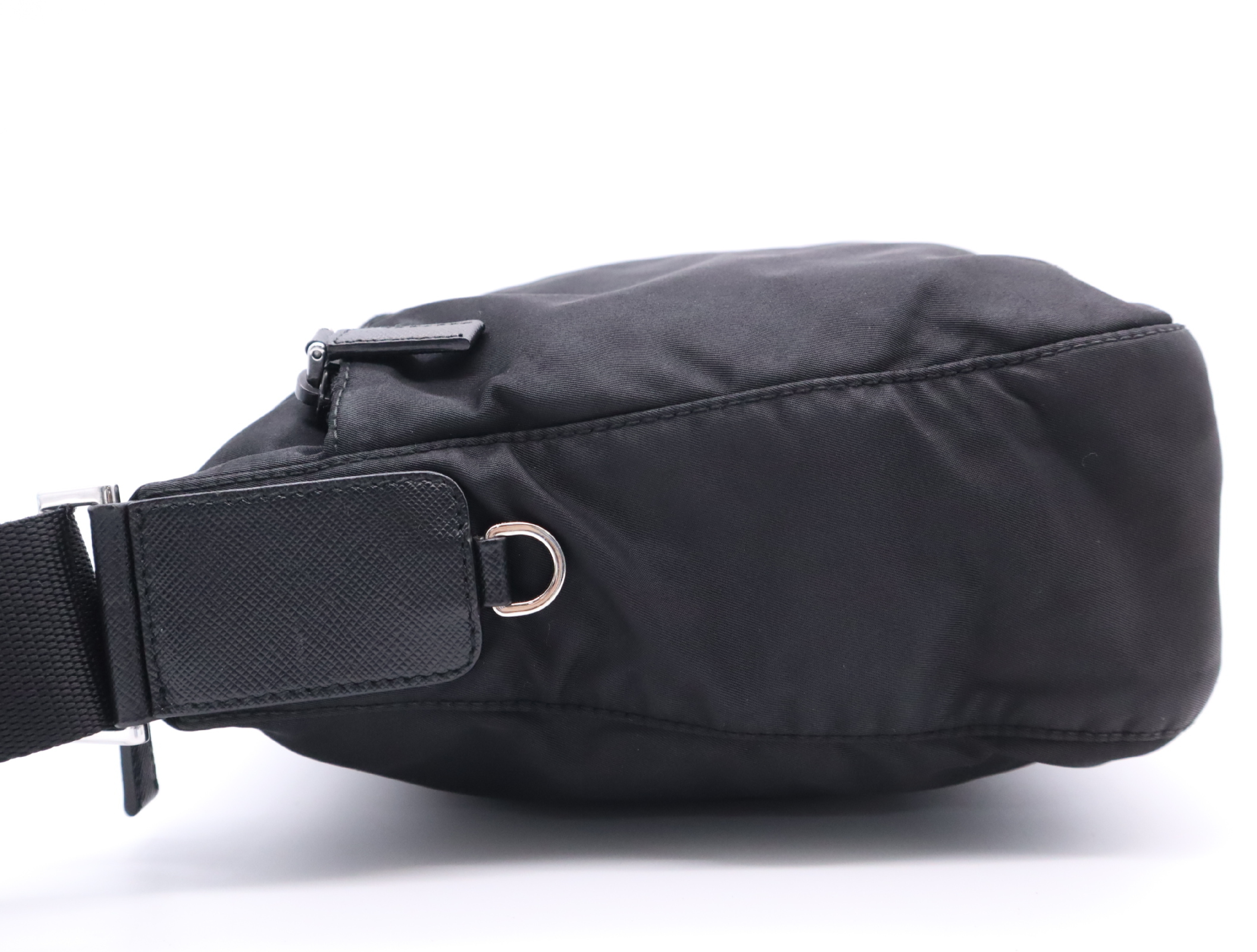 1BC421 Nylon Triangle Logo Shoulder Bag, Black, with Guarantee Card. — view 3