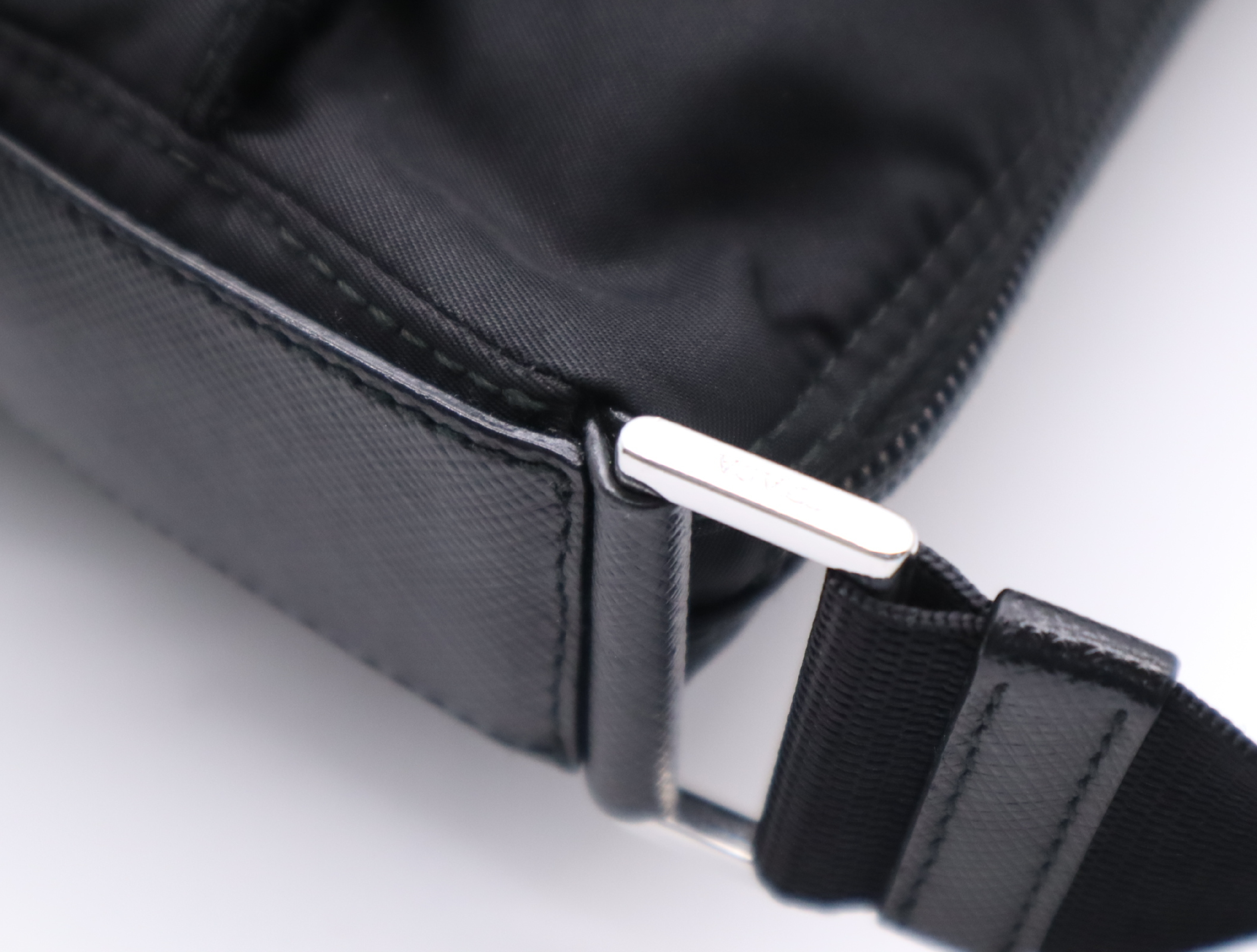 1BC421 Nylon Triangle Logo Shoulder Bag, Black, with Guarantee Card. — view 8