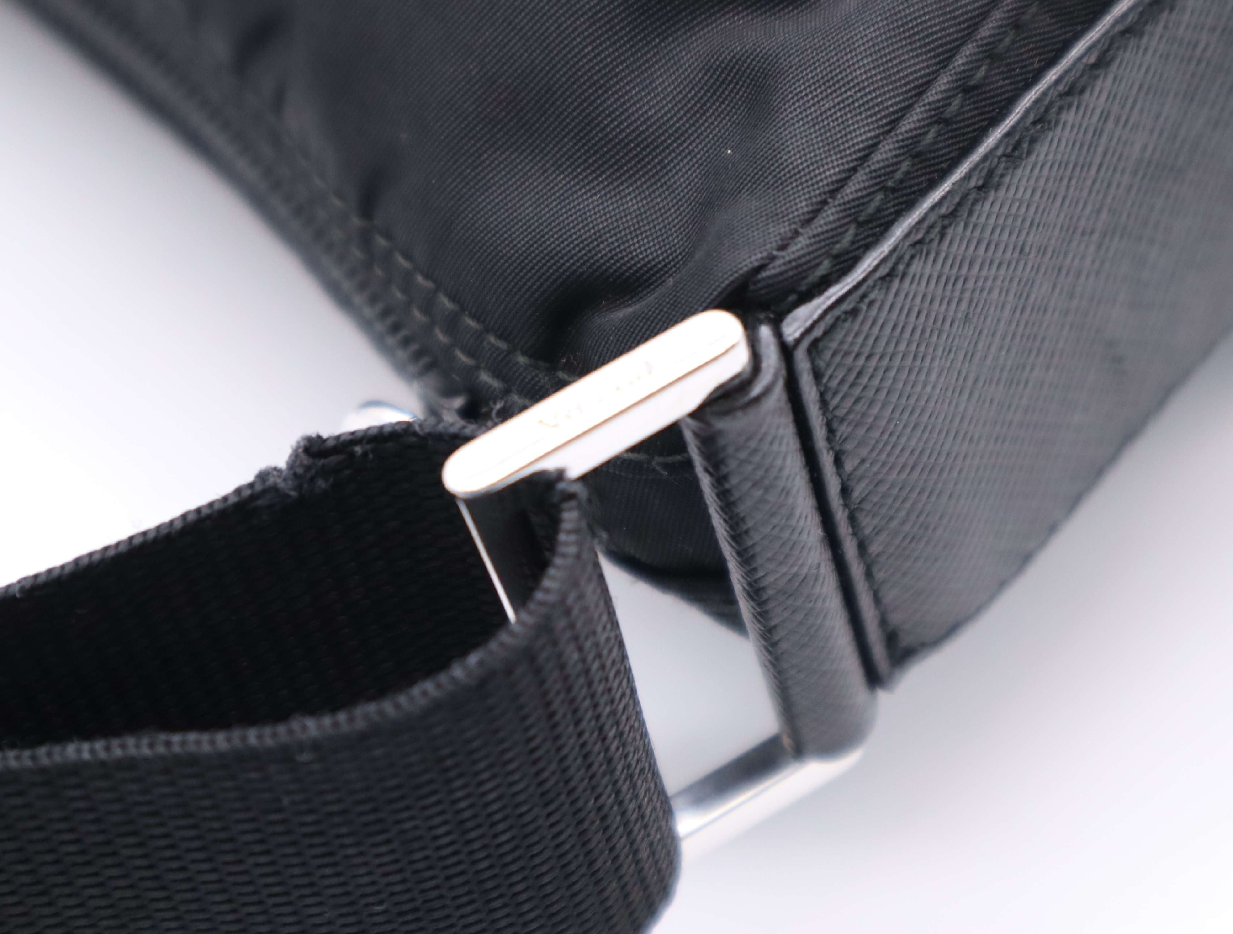 1BC421 Nylon Triangle Logo Shoulder Bag, Black, with Guarantee Card. — view 9