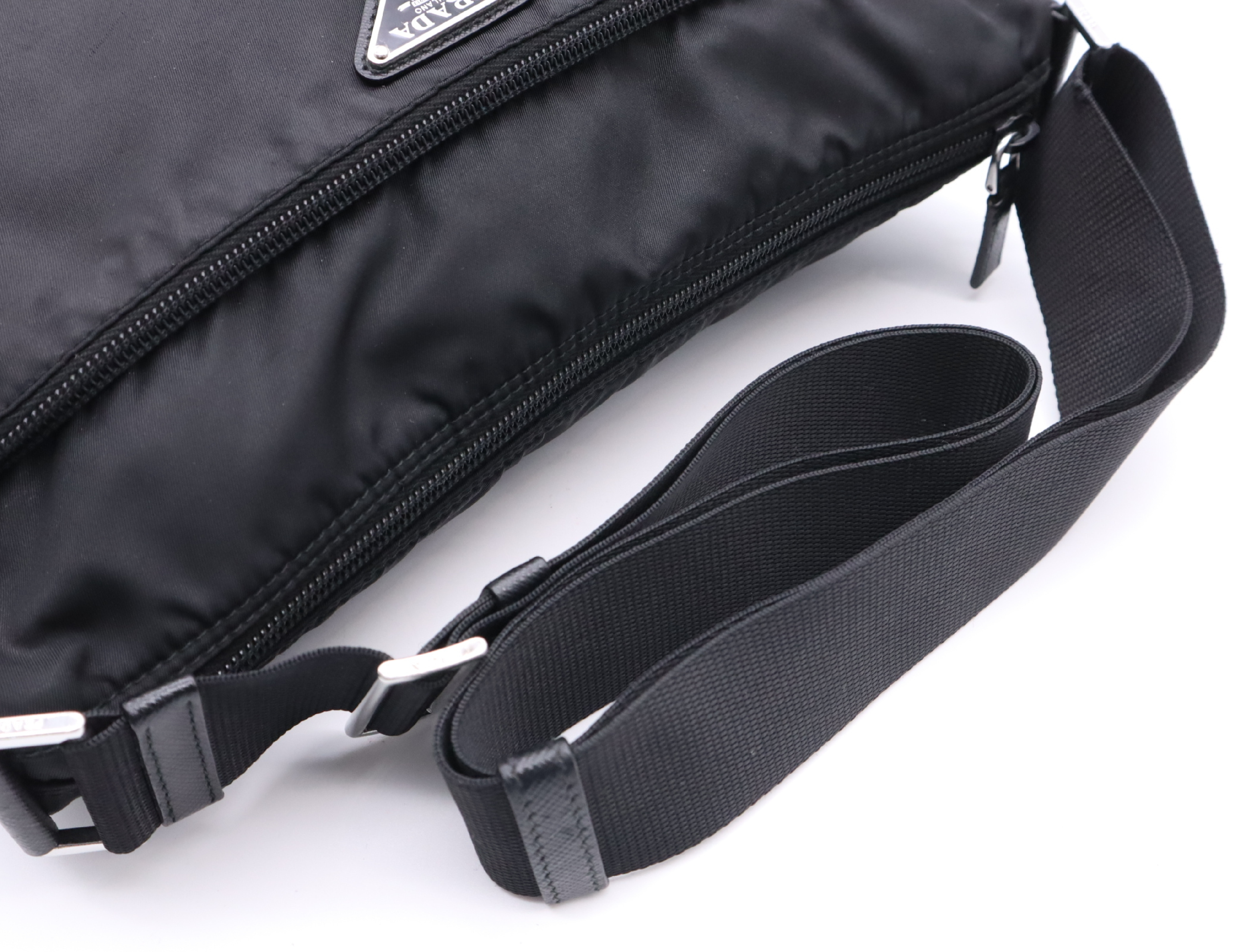 1BC421 Nylon Triangle Logo Shoulder Bag, Black, with Guarantee Card. — view 10