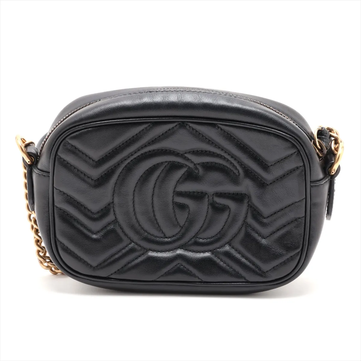 GG Marmont 448065 Leather Chain Shoulder Bag, Black — view 2