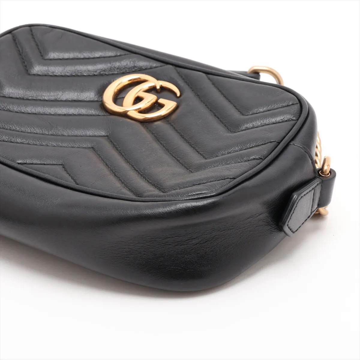 GG Marmont 448065 Leather Chain Shoulder Bag, Black — view 3