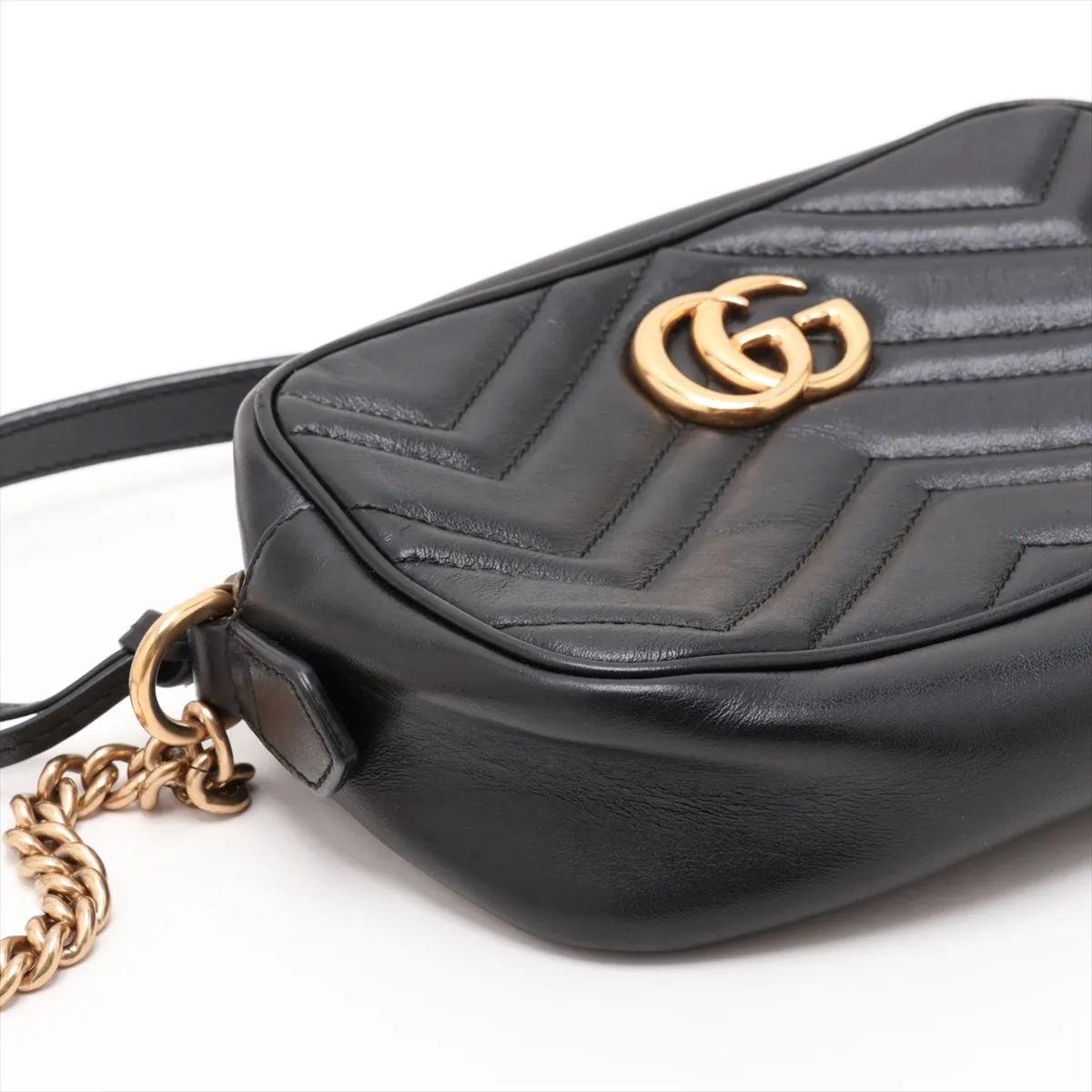 GG Marmont 448065 Leather Chain Shoulder Bag, Black — view 4