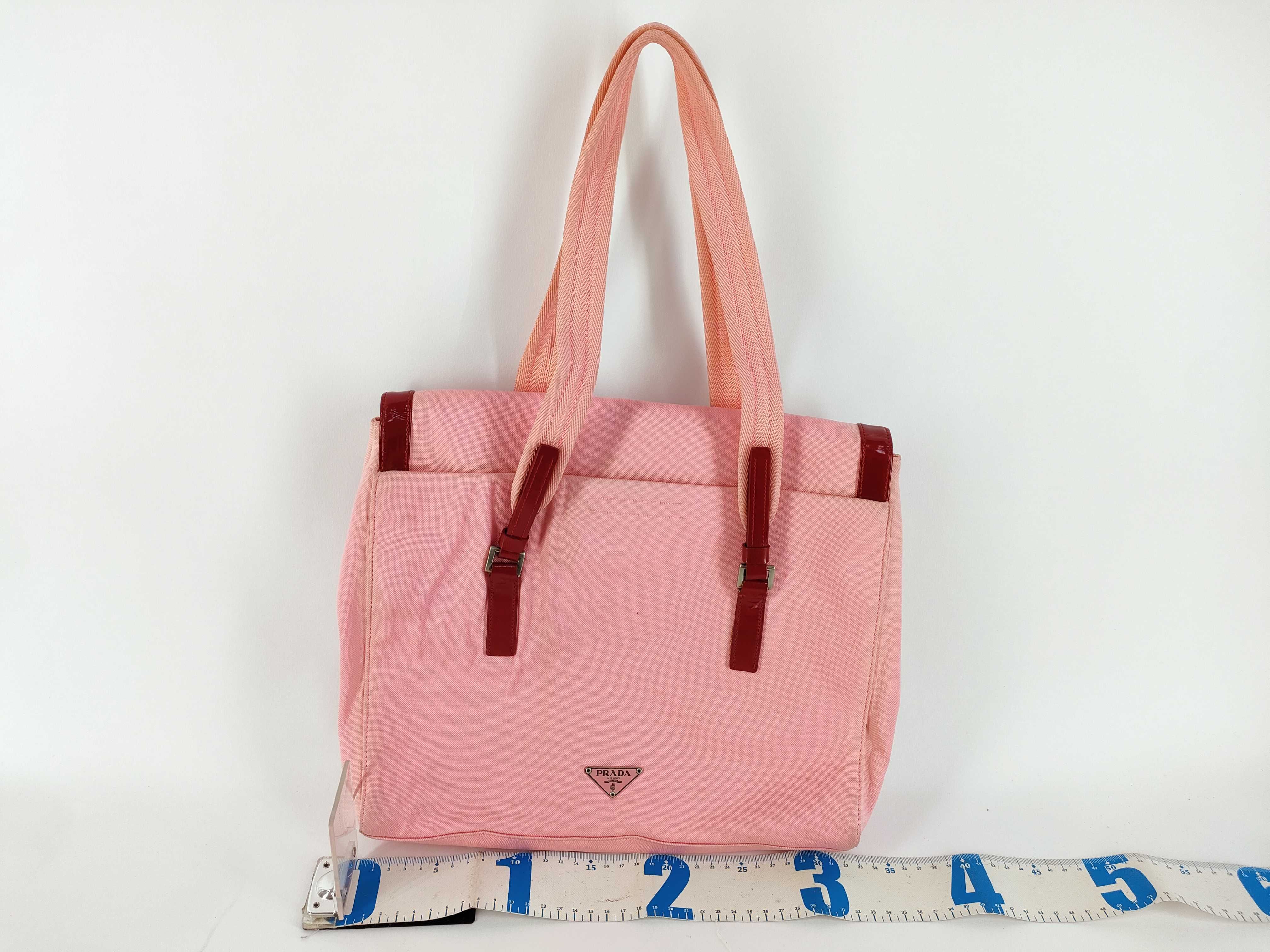Vintage B9929 Triangle Logo Ribbon Canvas Pink Tote Bag with Guarantee Card — view 2