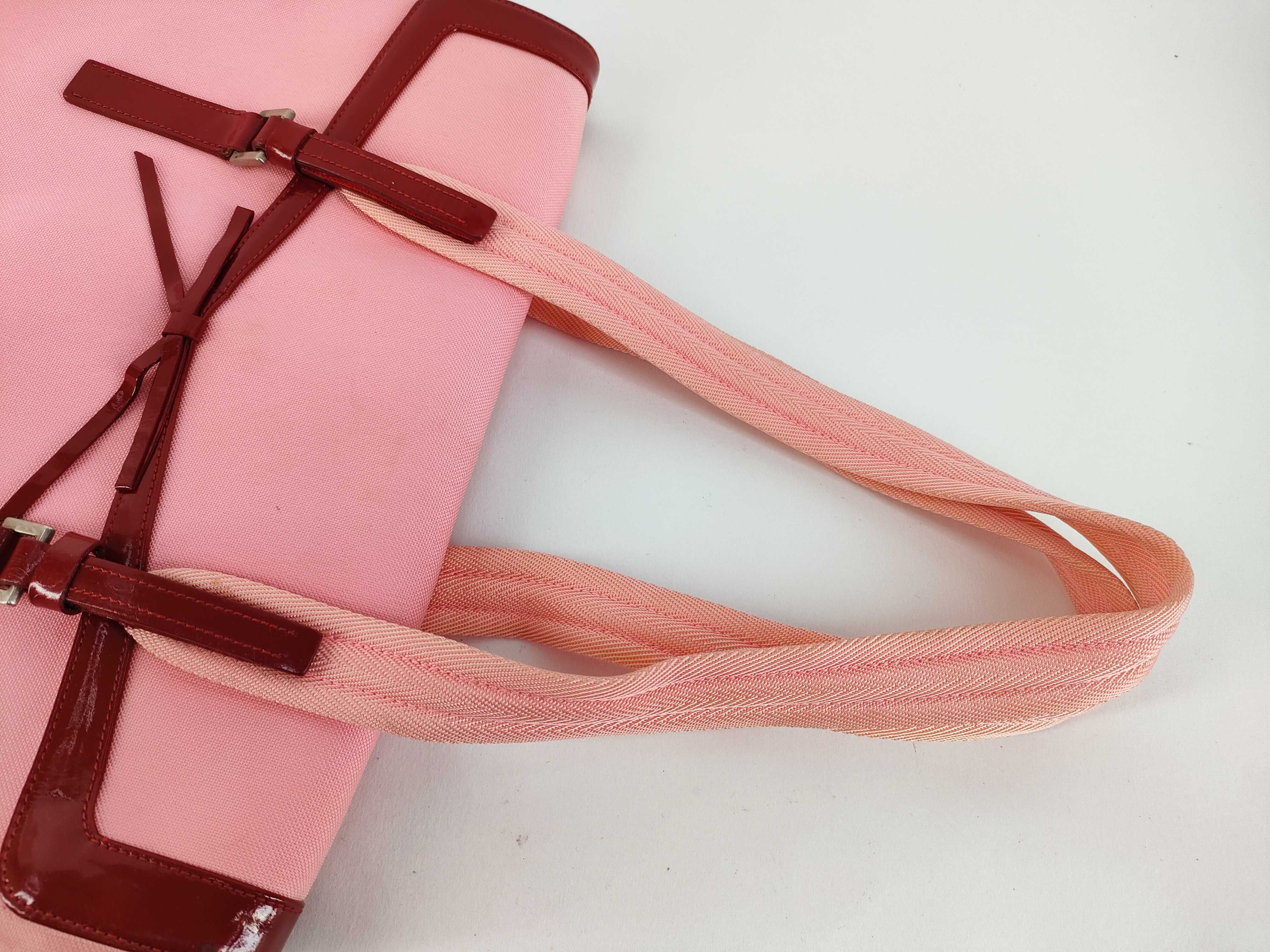 Vintage B9929 Triangle Logo Ribbon Canvas Pink Tote Bag with Guarantee Card — view 3