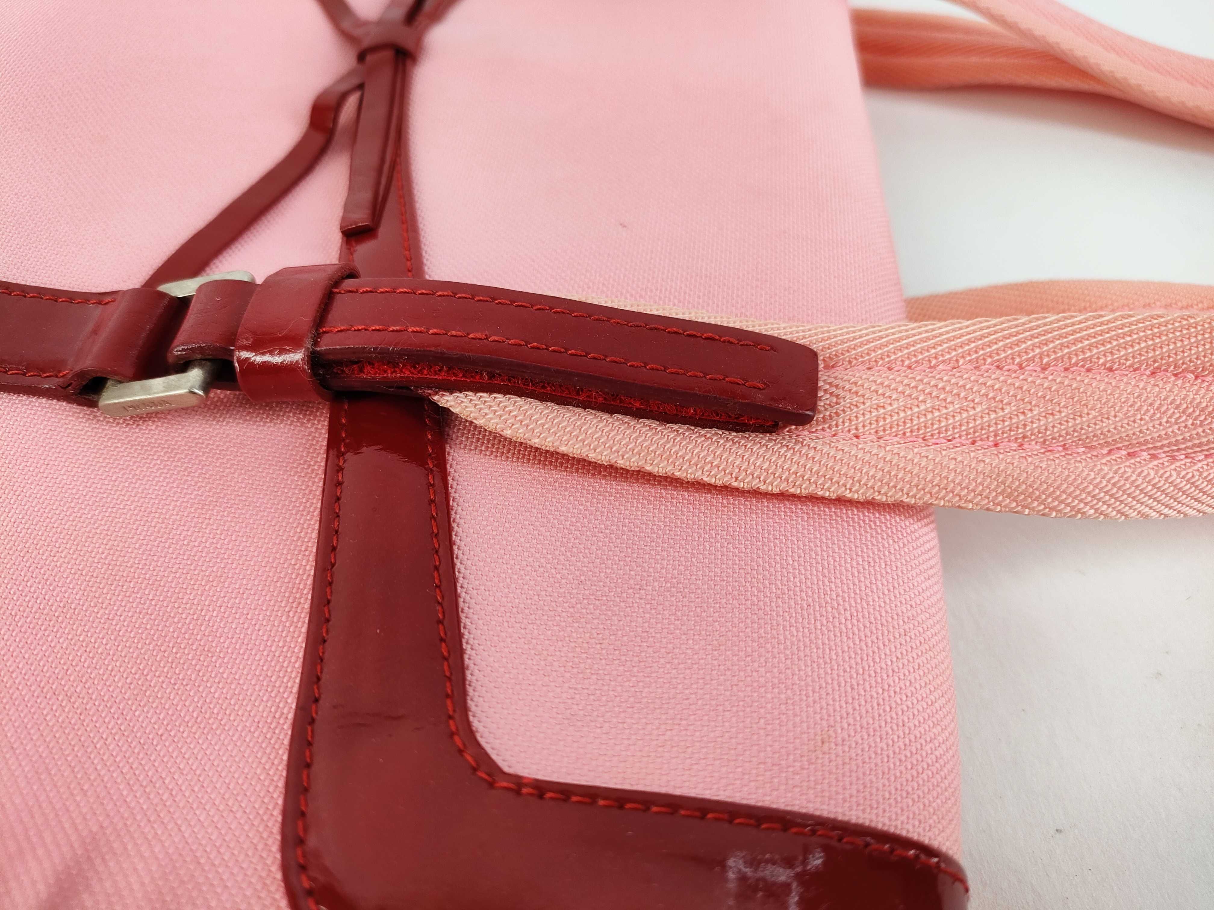 Vintage B9929 Triangle Logo Ribbon Canvas Pink Tote Bag with Guarantee Card — view 5