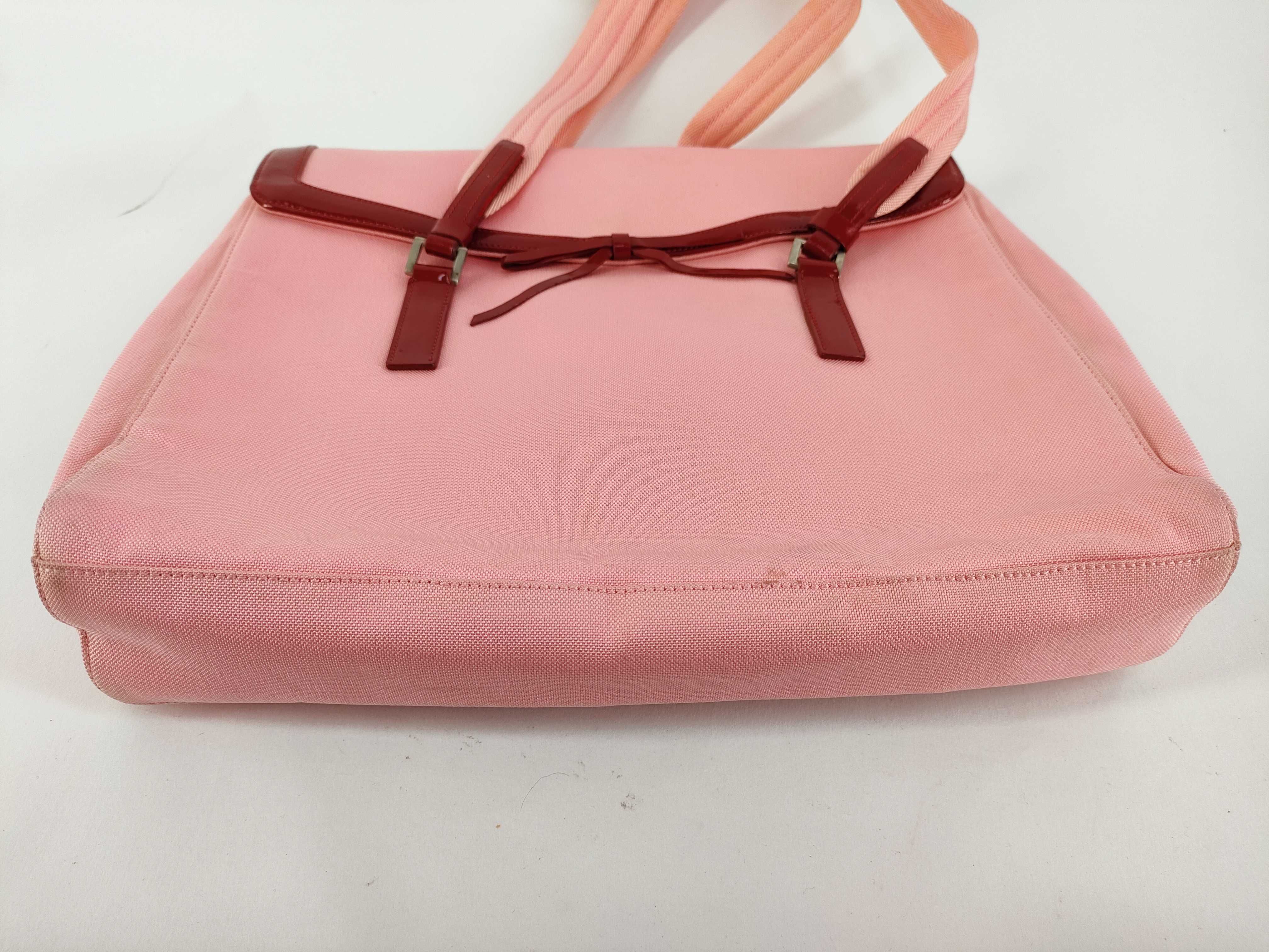 Vintage B9929 Triangle Logo Ribbon Canvas Pink Tote Bag with Guarantee Card — view 7
