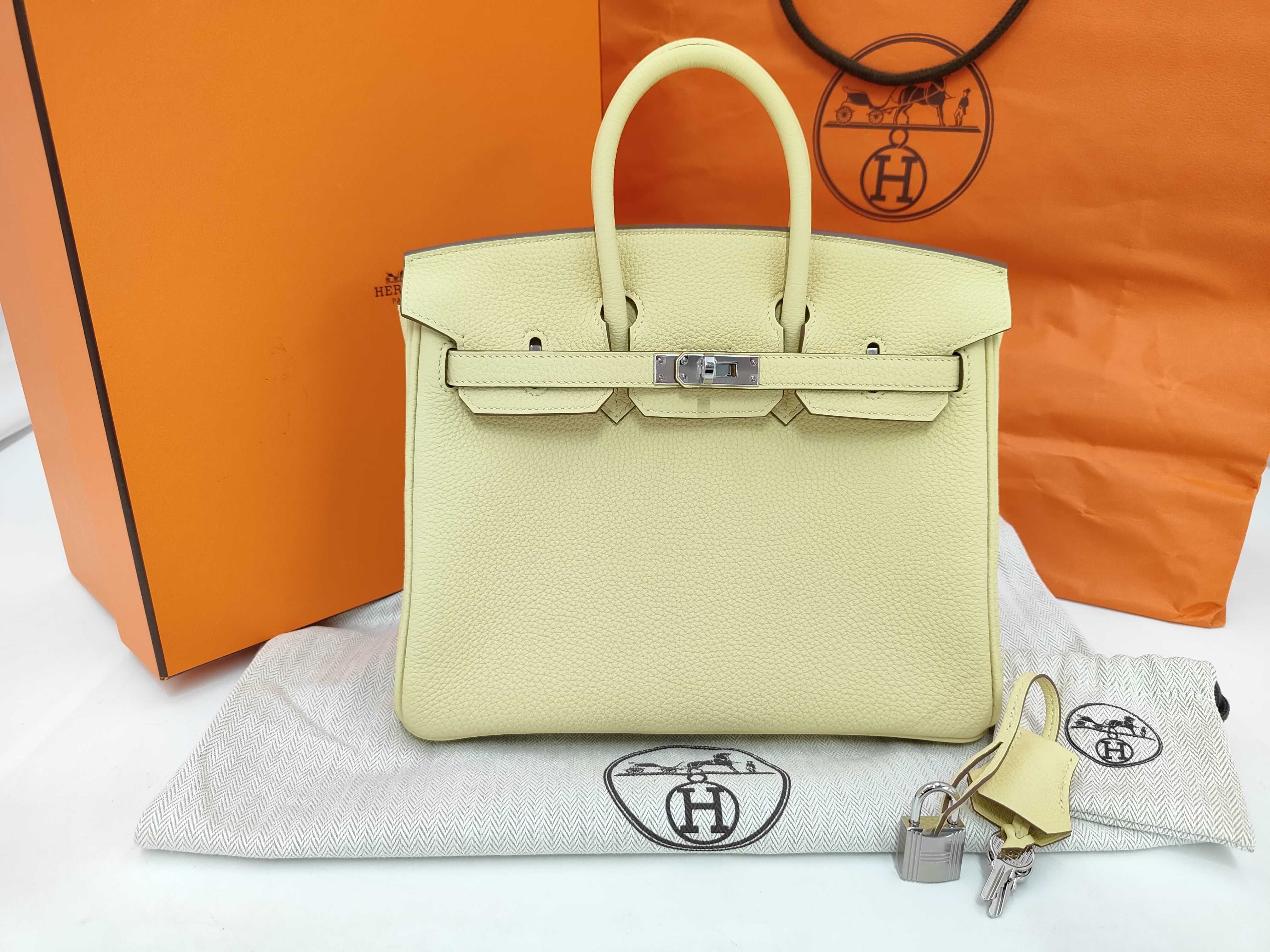 Birkin 25 Jaune Poussin, W stamp, silver hardware, unused handbag