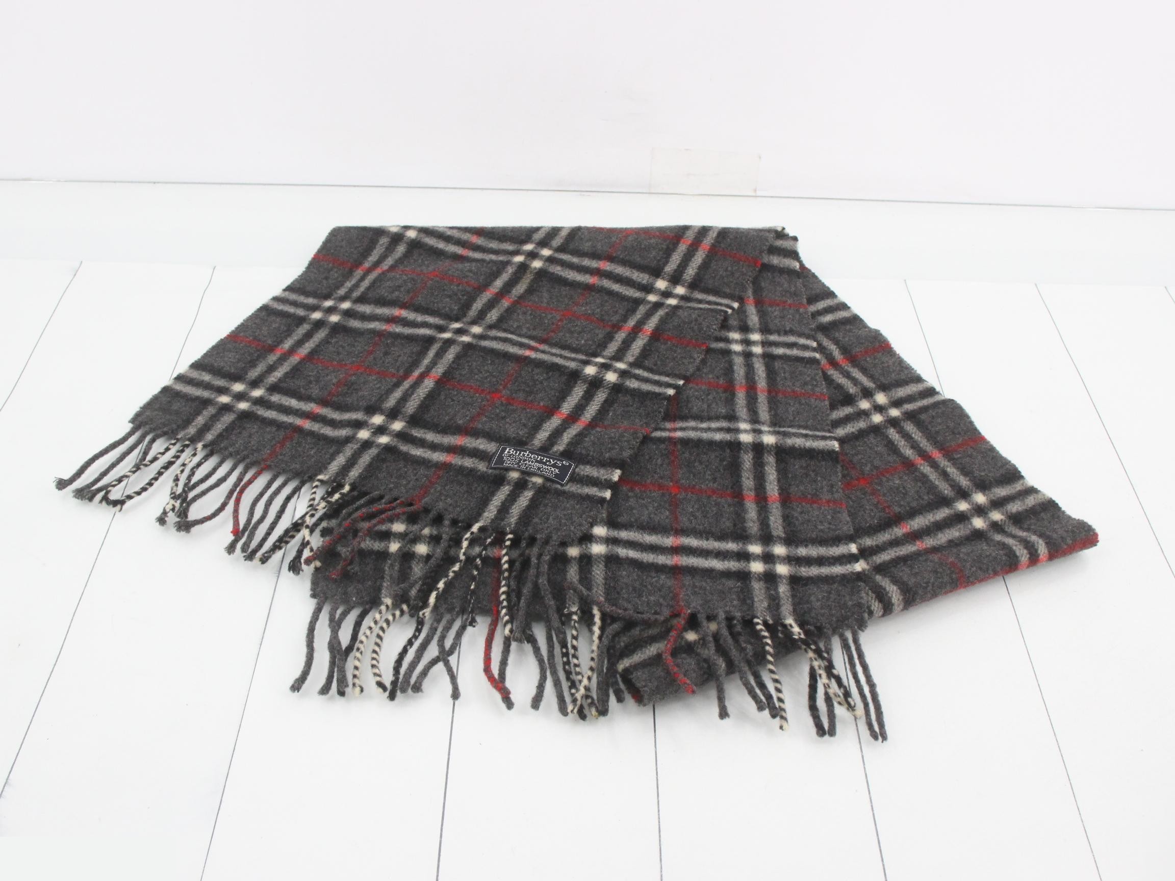 Tag attached, 100% lamb's wool, checked scarf. — view 2