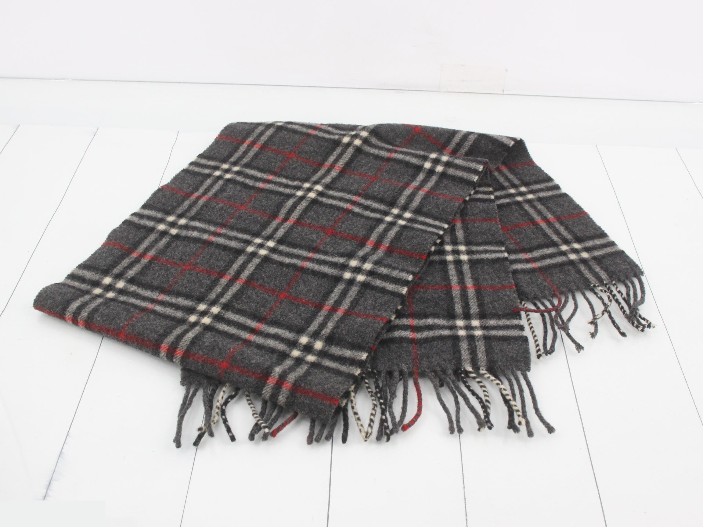 Tag attached, 100% lamb's wool, checked scarf. — view 3