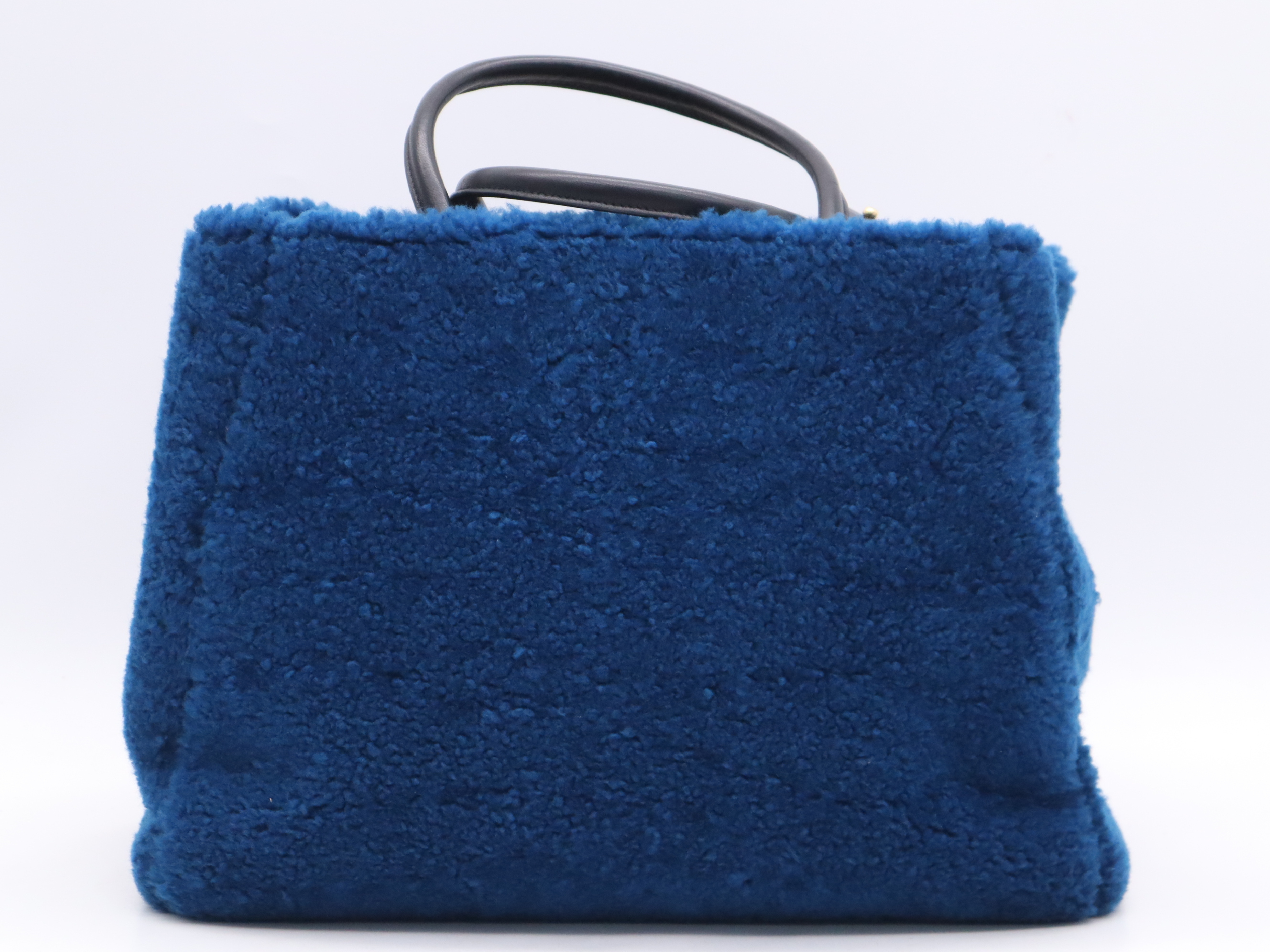Wool Toujours Medium Tote Bag, Blue, Gold Hardware, with Dust Bag, Handbag — view 2