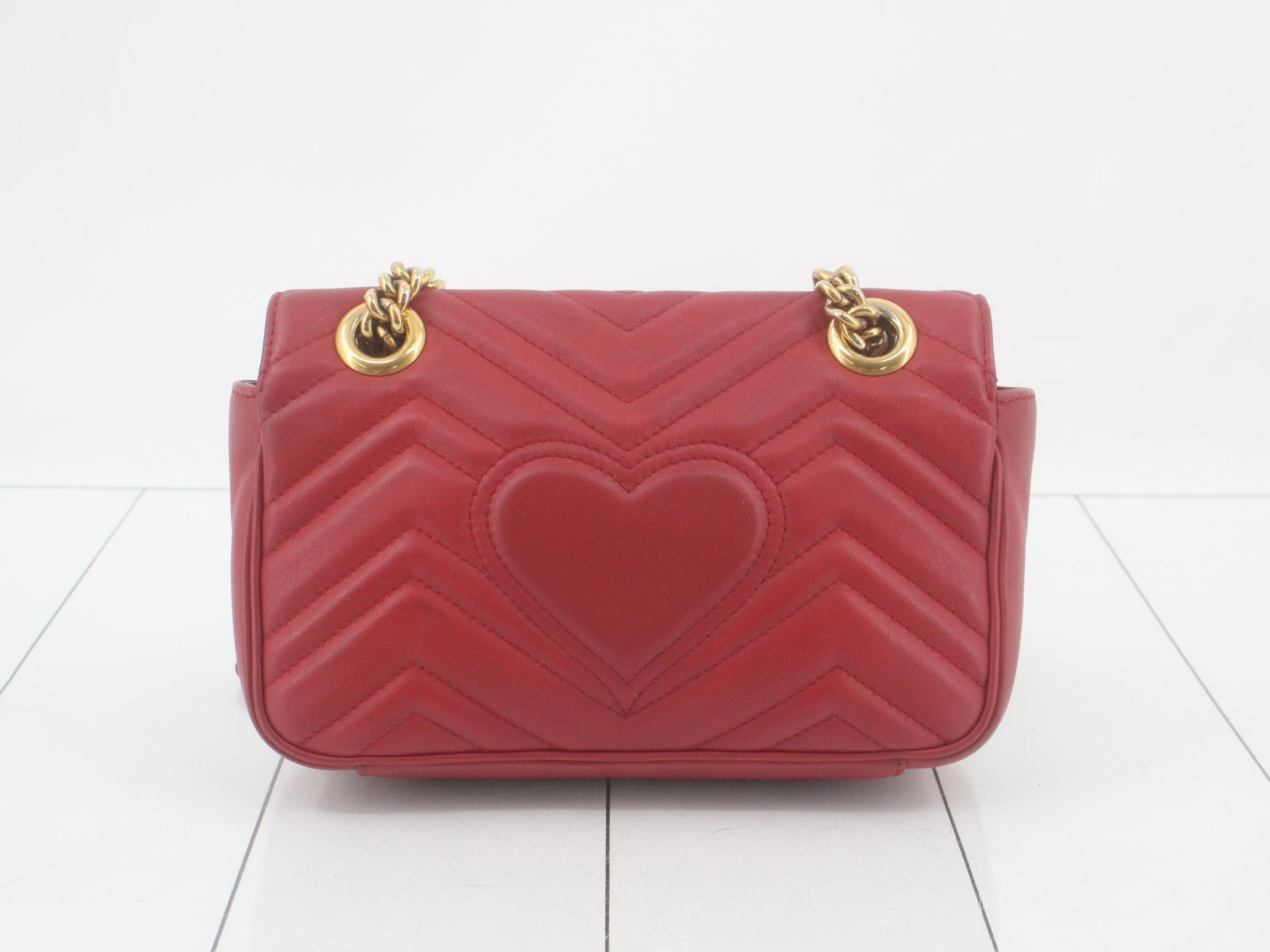 GG Marmont Leather Double Chain Shoulder Bag, Red — view 2