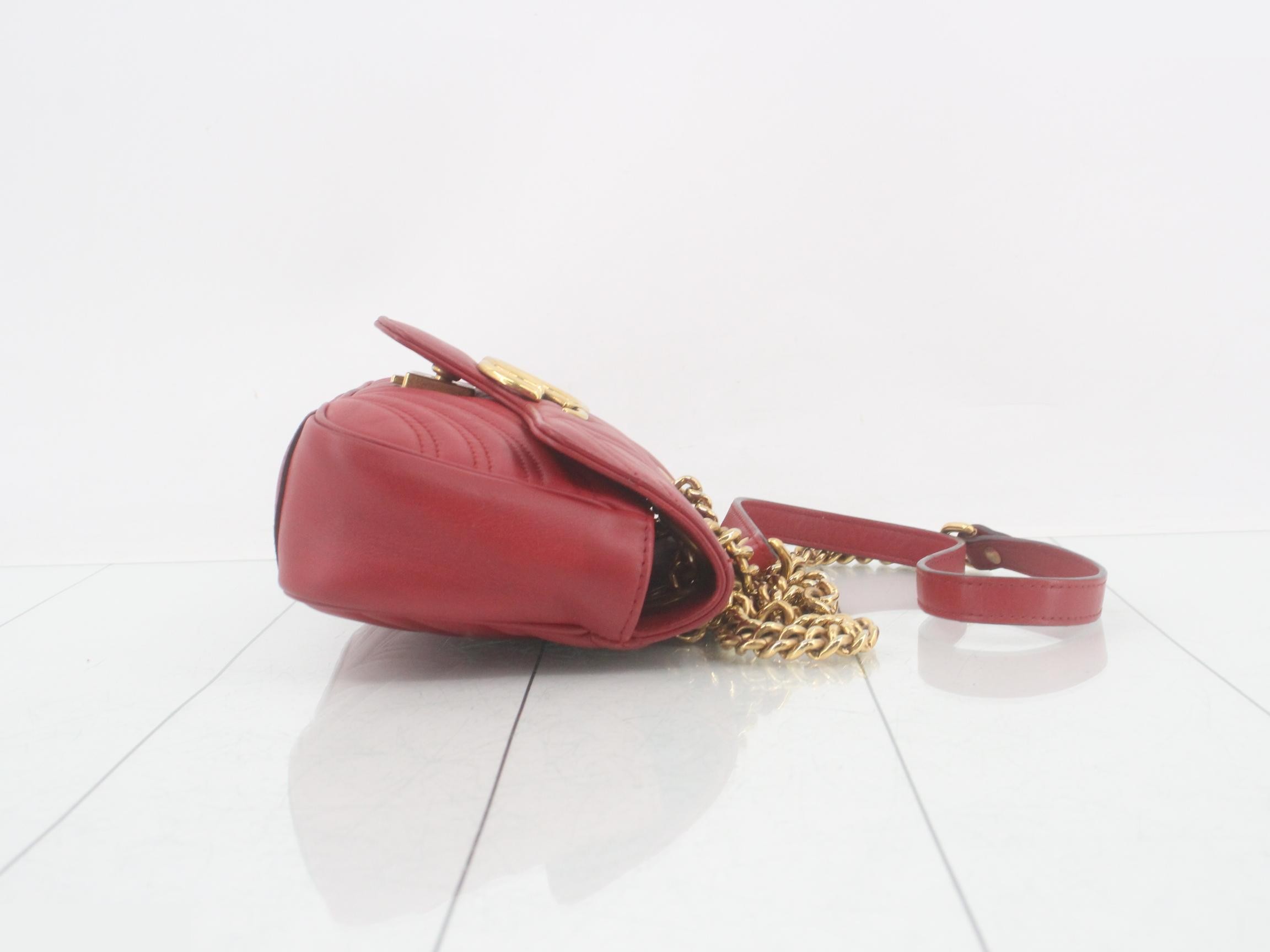 GG Marmont Leather Double Chain Shoulder Bag, Red — view 3