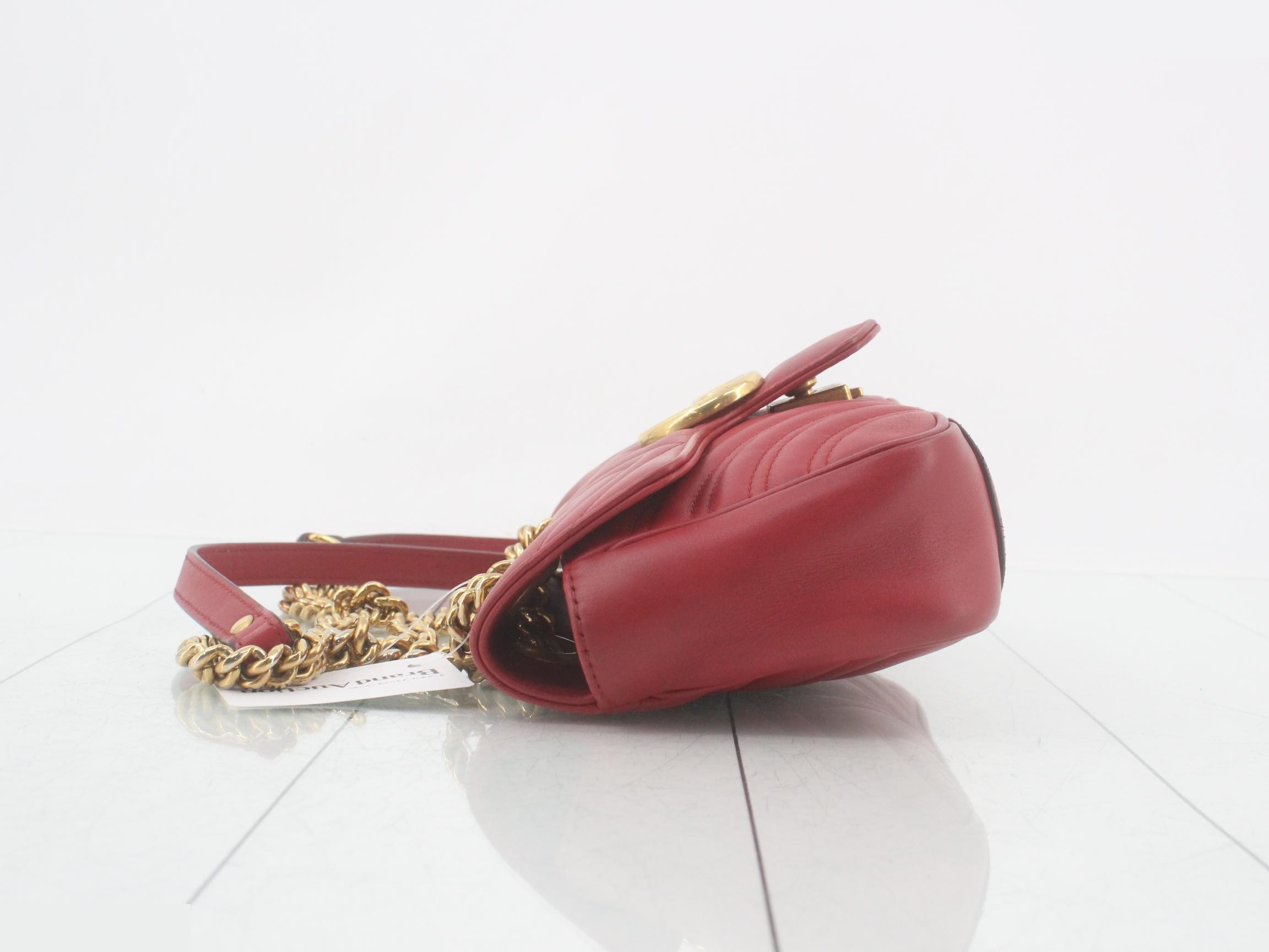 GG Marmont Leather Double Chain Shoulder Bag, Red — view 4
