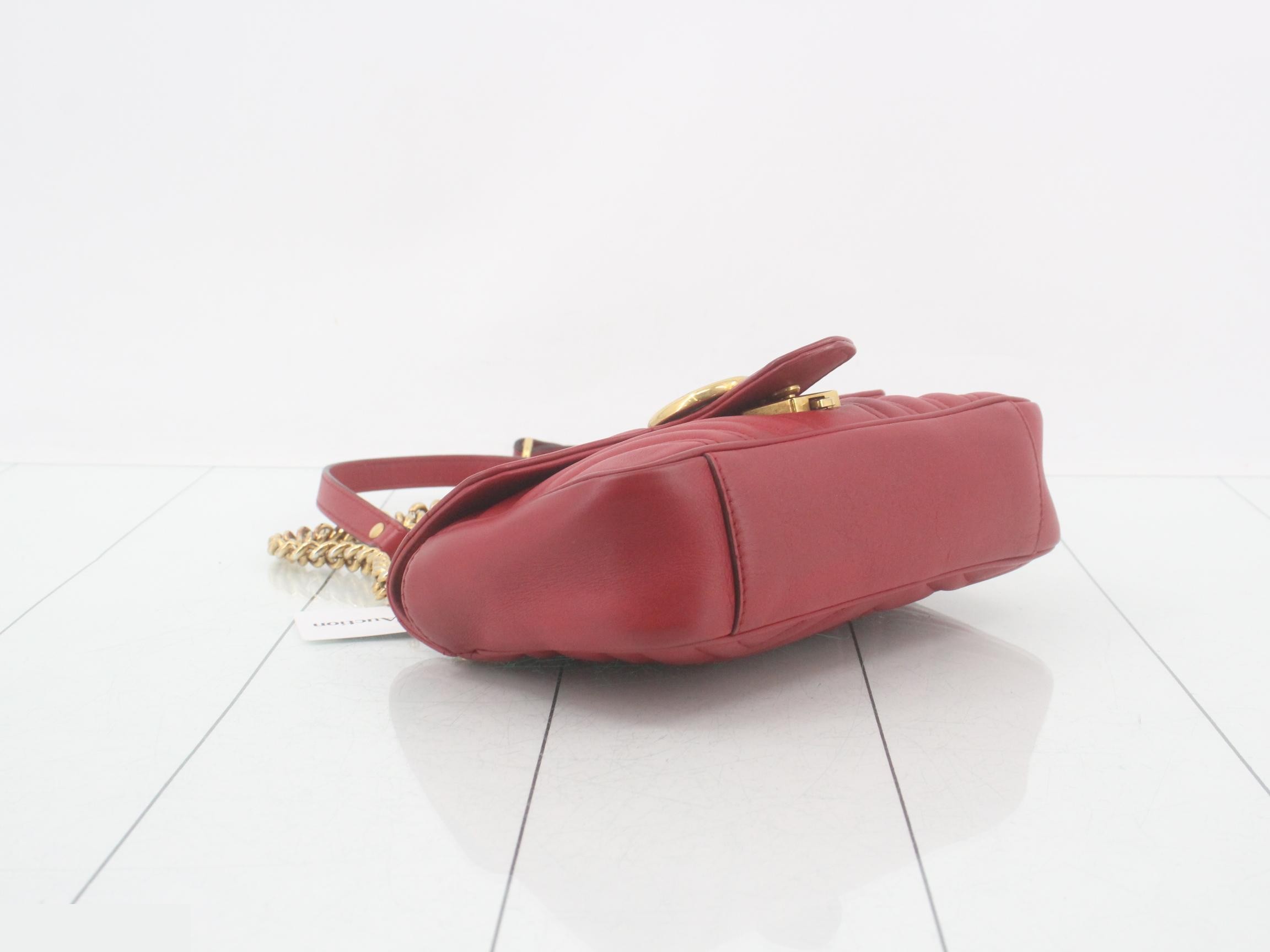 GG Marmont Leather Double Chain Shoulder Bag, Red — view 5