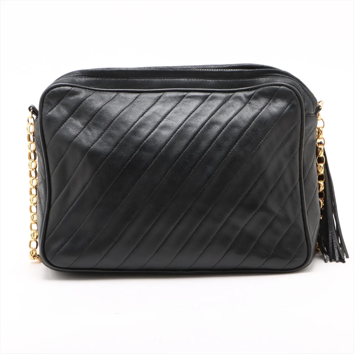 bias stitch lambskin chain shoulder bag fringe black gold hardware 2321211 2nd series — view 2