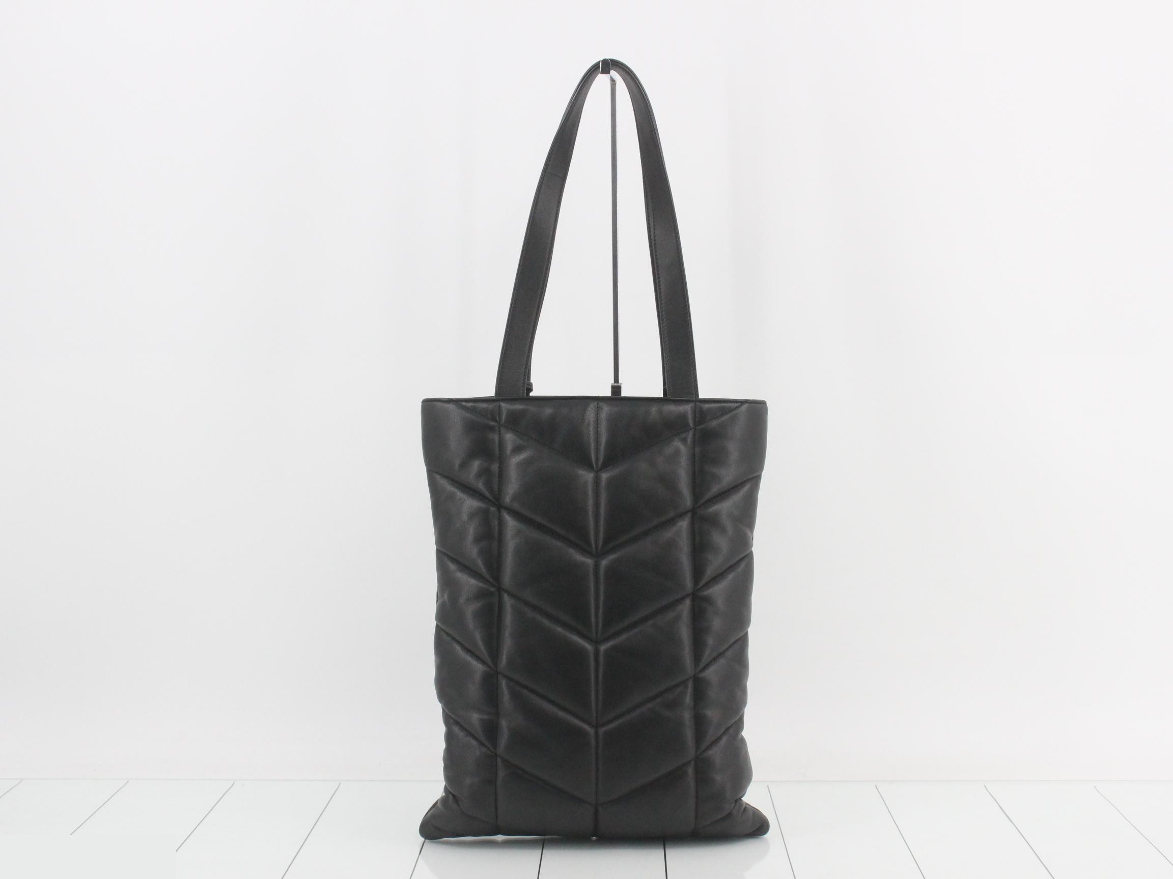 Puffer Lamb Leather Tote Bag, Black — view 2