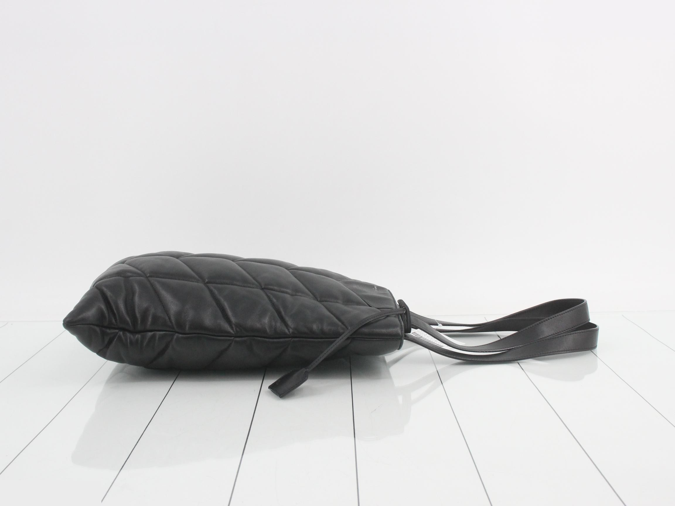 Puffer Lamb Leather Tote Bag, Black — view 3