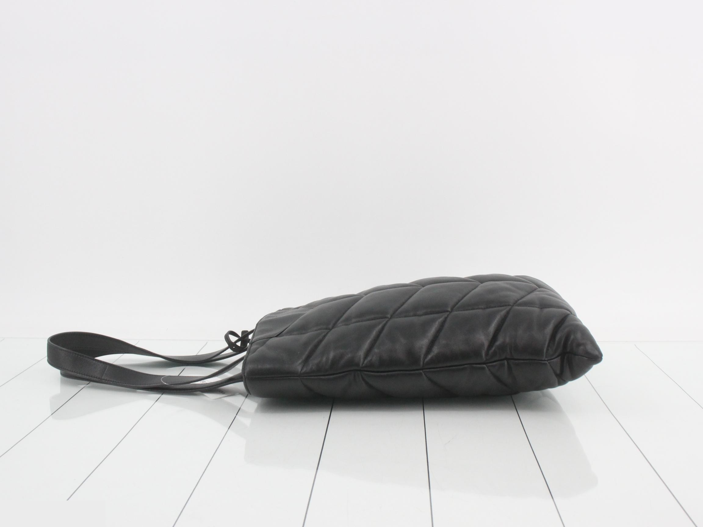 Puffer Lamb Leather Tote Bag, Black — view 4