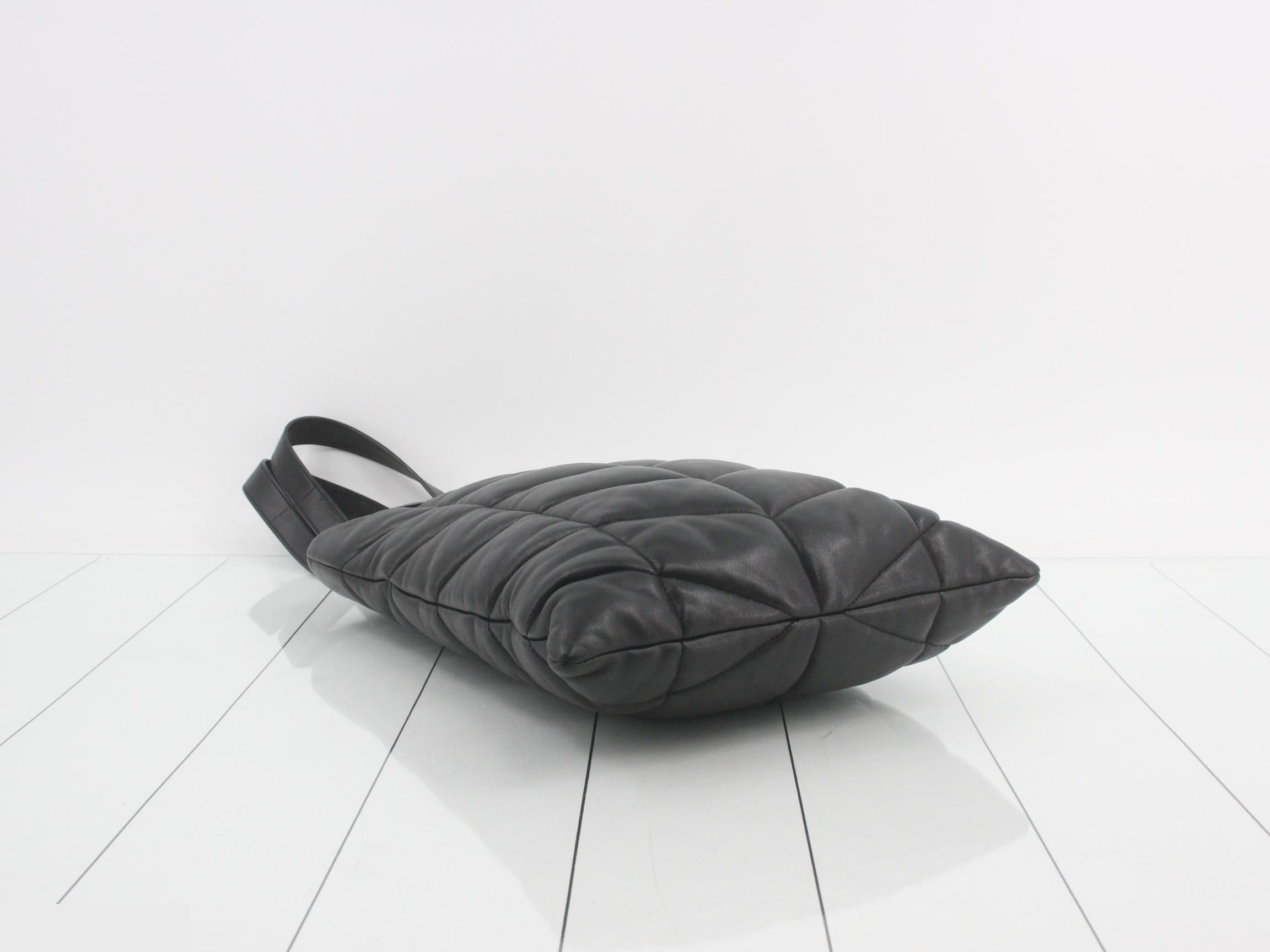 Puffer Lamb Leather Tote Bag, Black — view 5