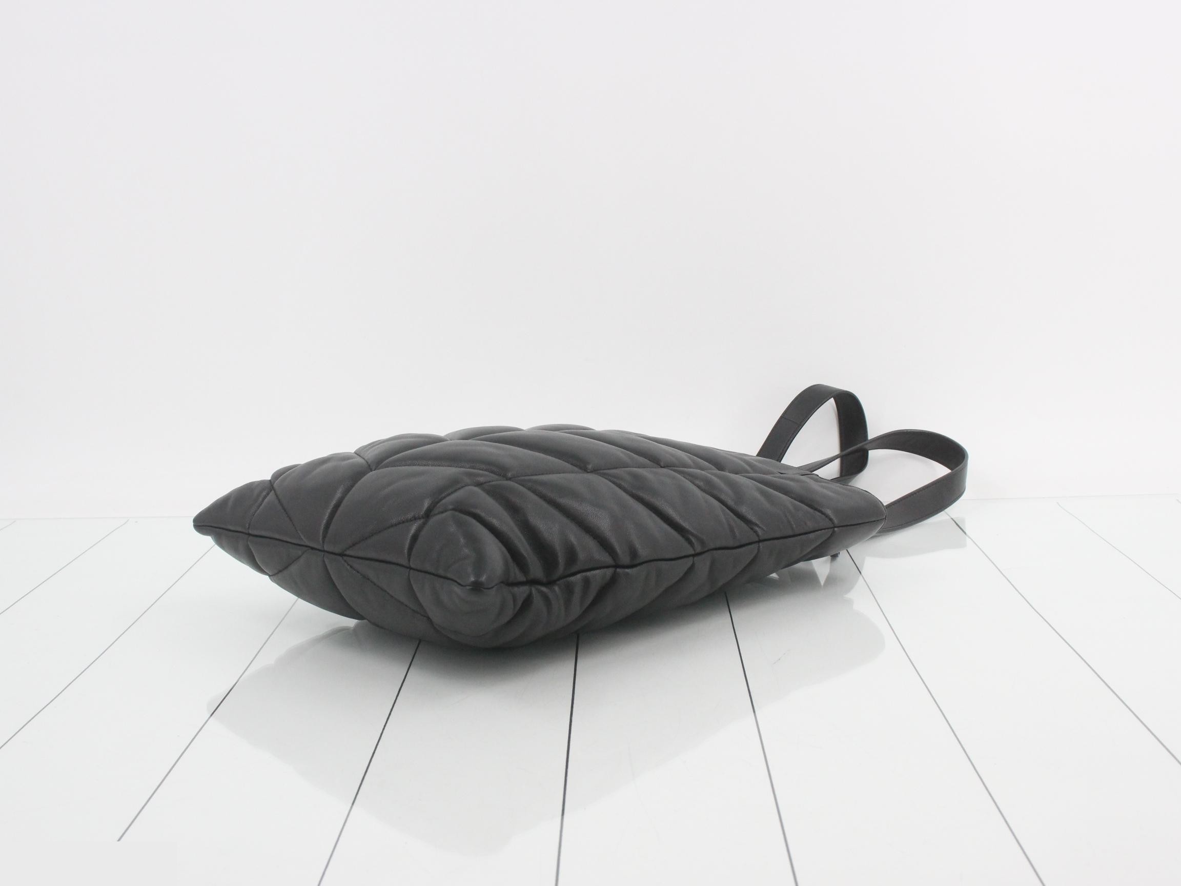 Puffer Lamb Leather Tote Bag, Black — view 6