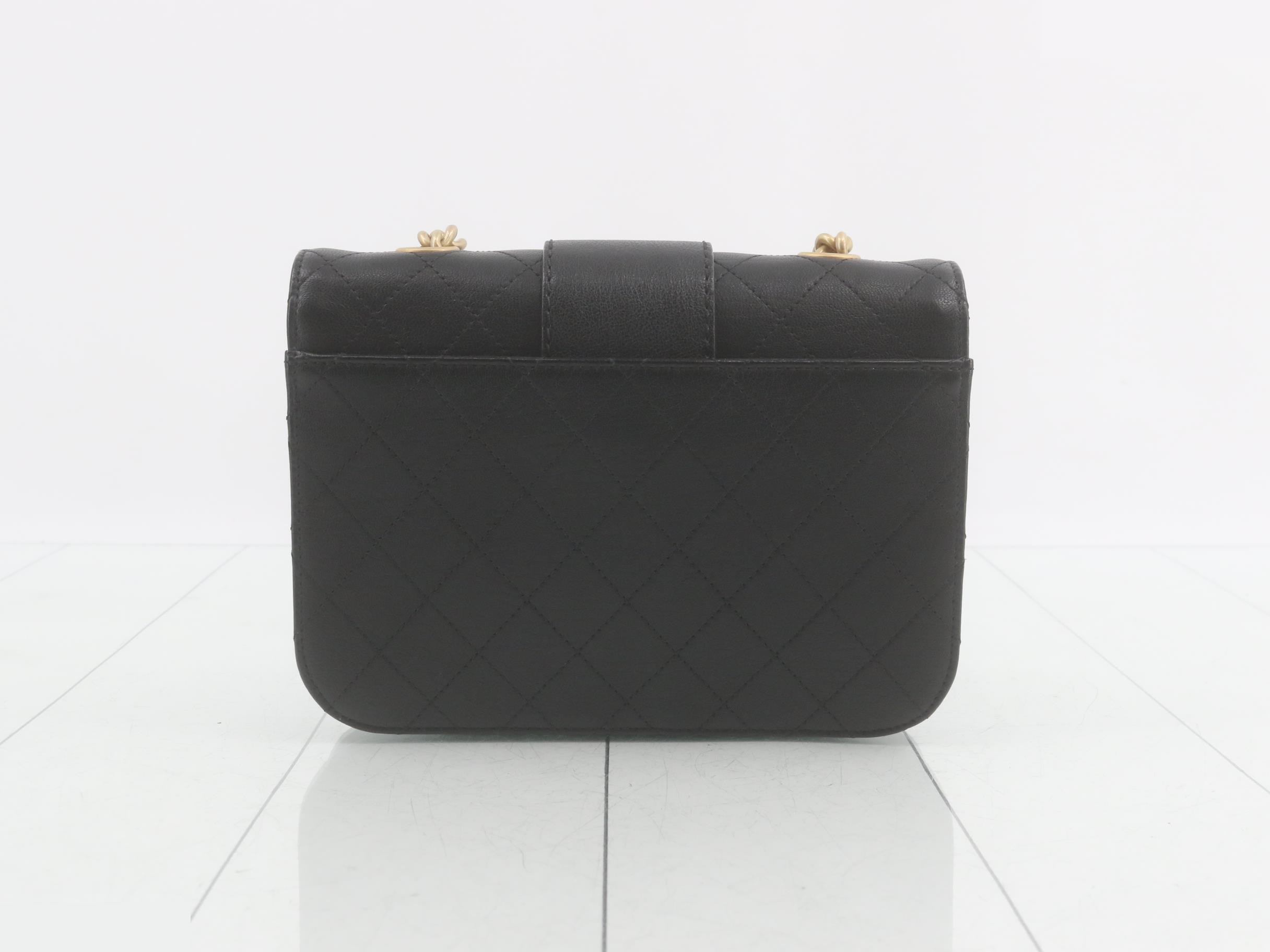 Matelassé Leather Chain Shoulder Bag, Black — view 2