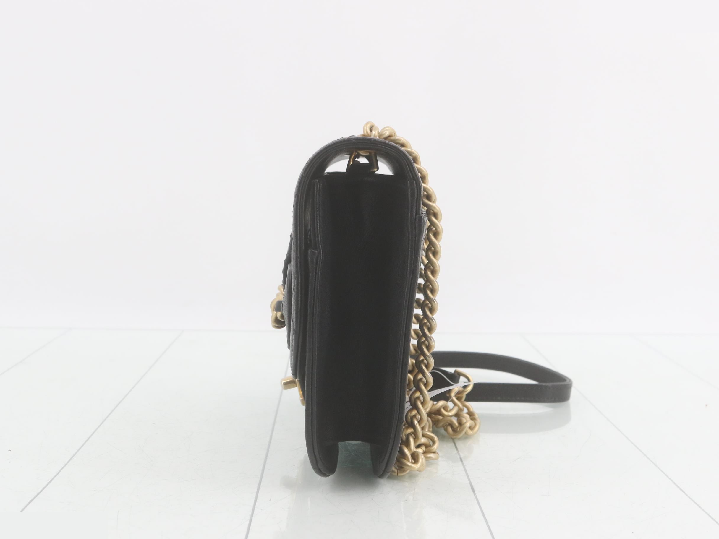 Matelassé Leather Chain Shoulder Bag, Black — view 3
