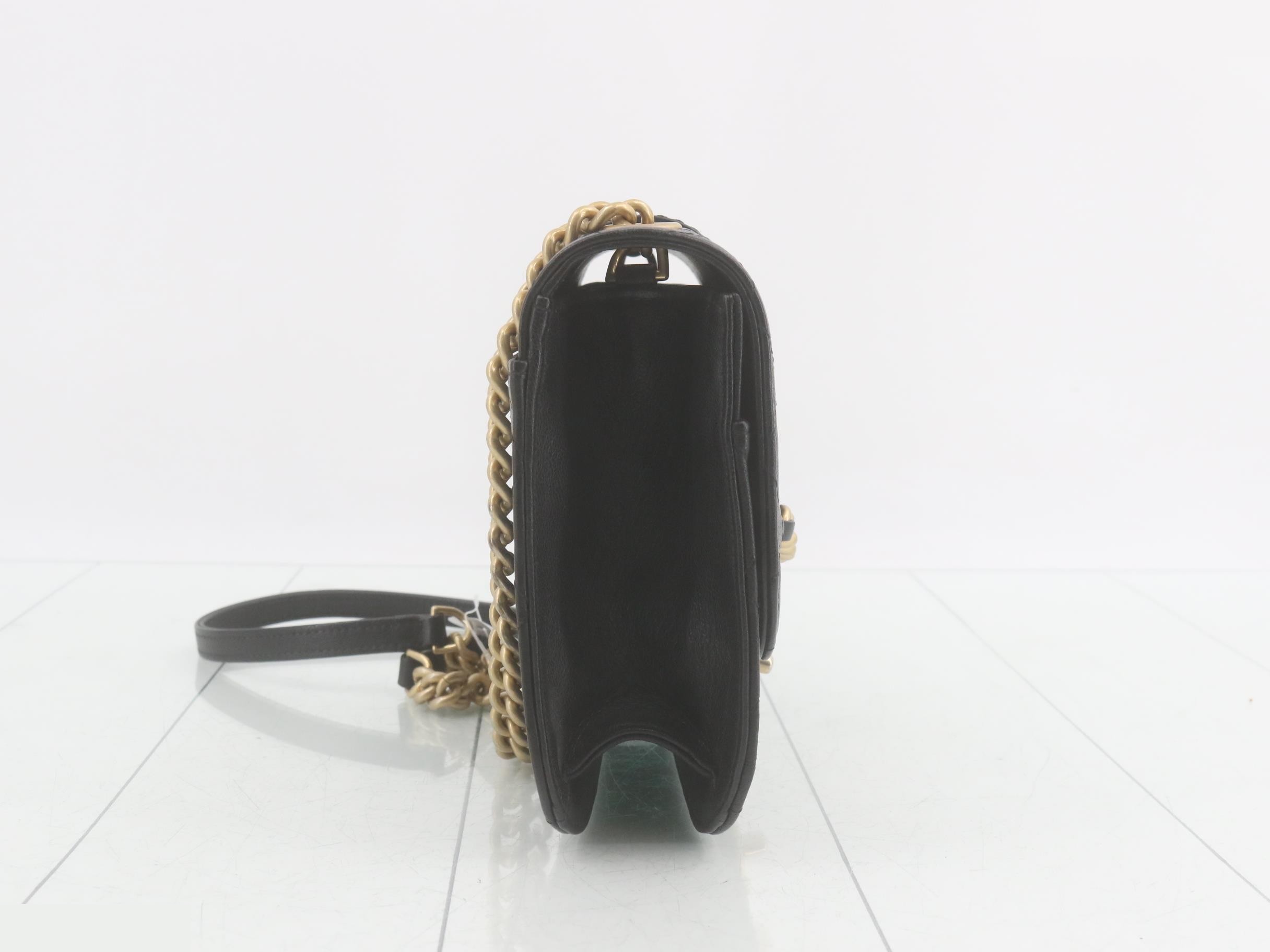Matelassé Leather Chain Shoulder Bag, Black — view 4
