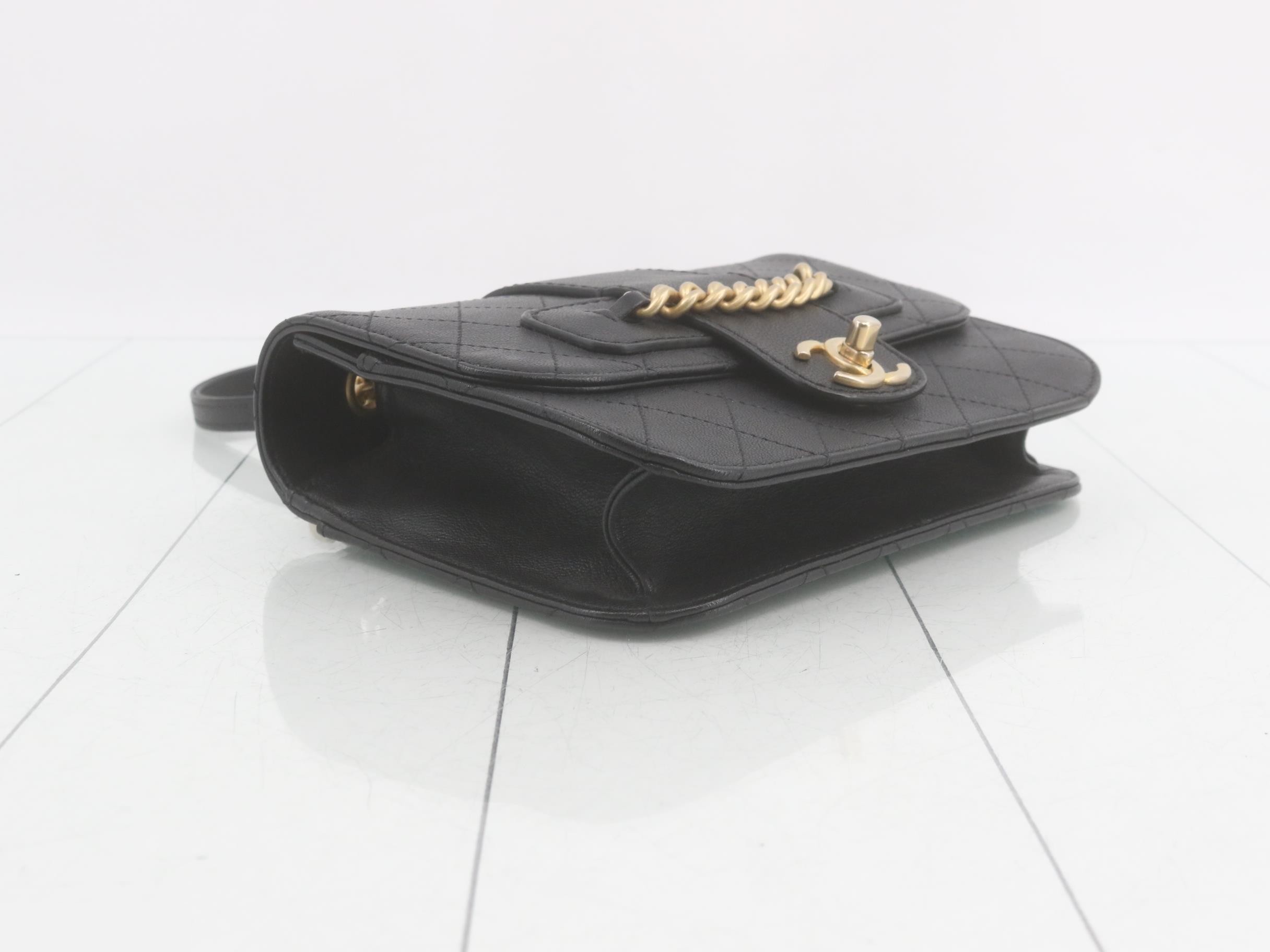 Matelassé Leather Chain Shoulder Bag, Black — view 5