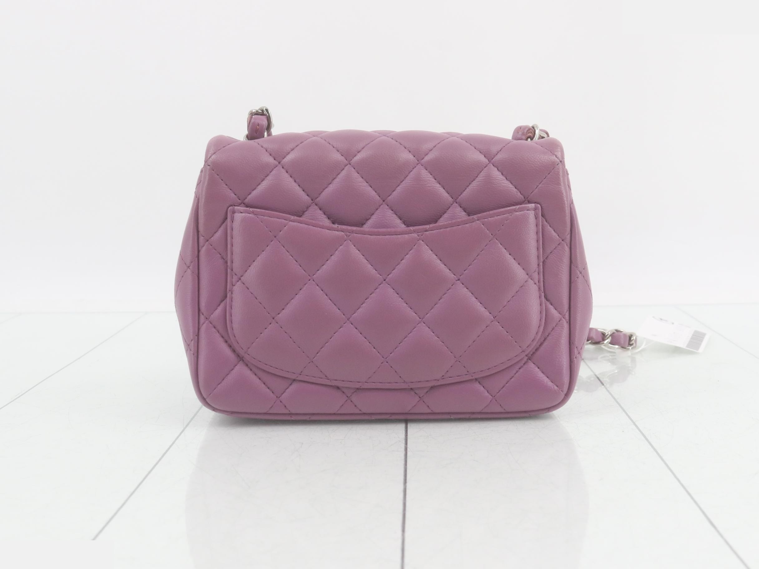 Matelassé lambskin chain shoulder bag, purple — view 2