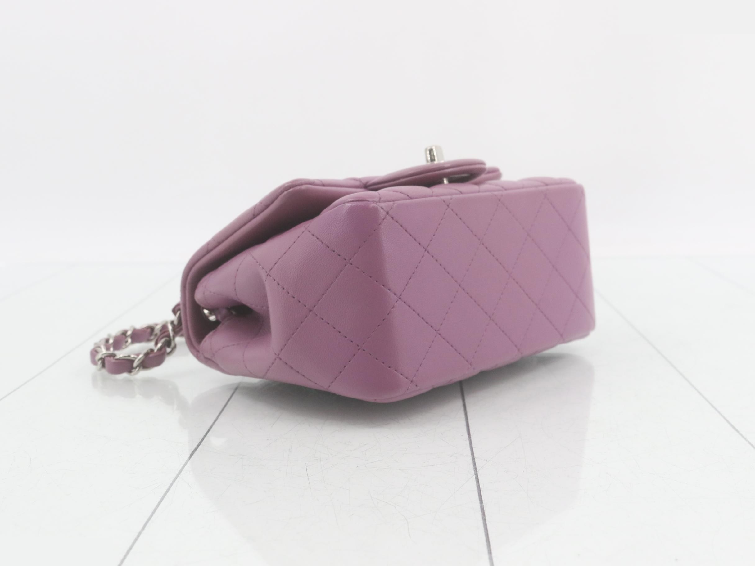 Matelassé lambskin chain shoulder bag, purple — view 5