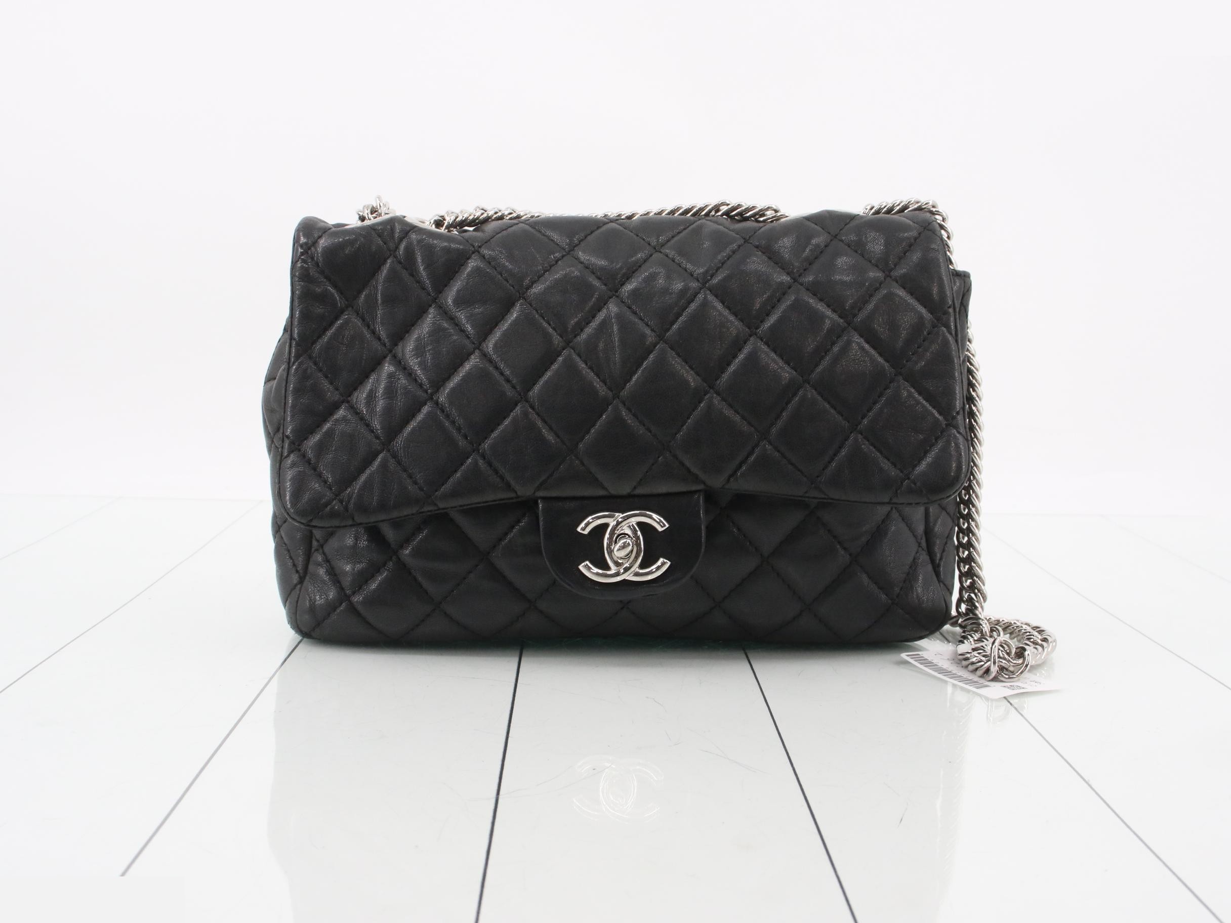 Matelassé 30 Double Chain Shoulder Bag, Lambskin, Black, Silver Hardware, Serial Number