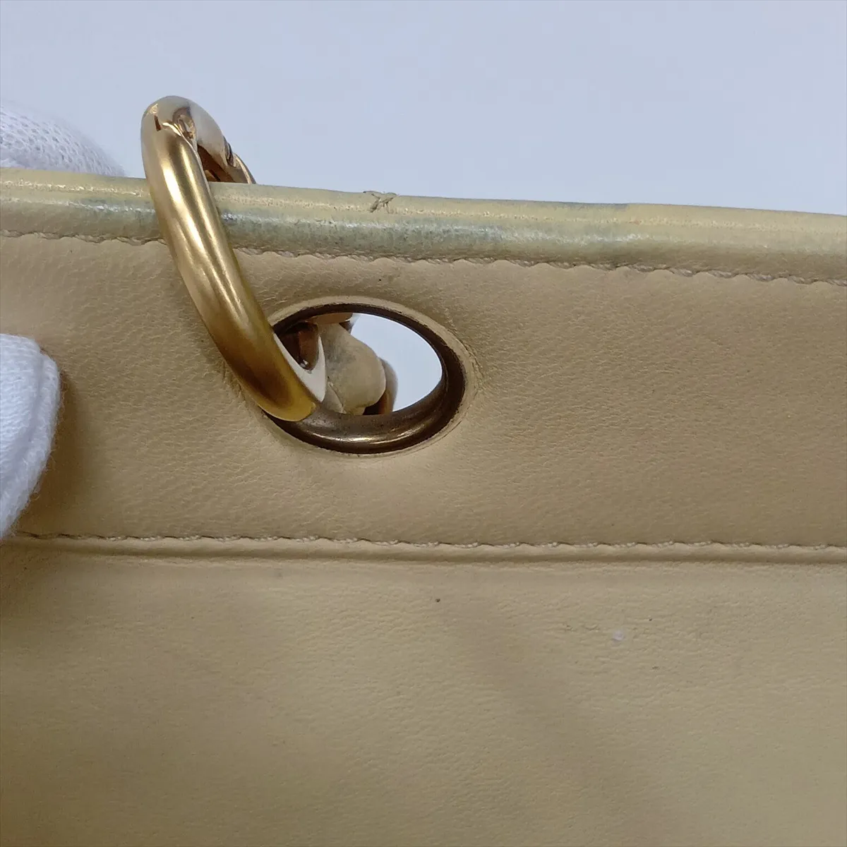 PTT Lambskin Chain Shoulder Bag, Beige, Gold Hardware, 6564209, Series 6 — view 12