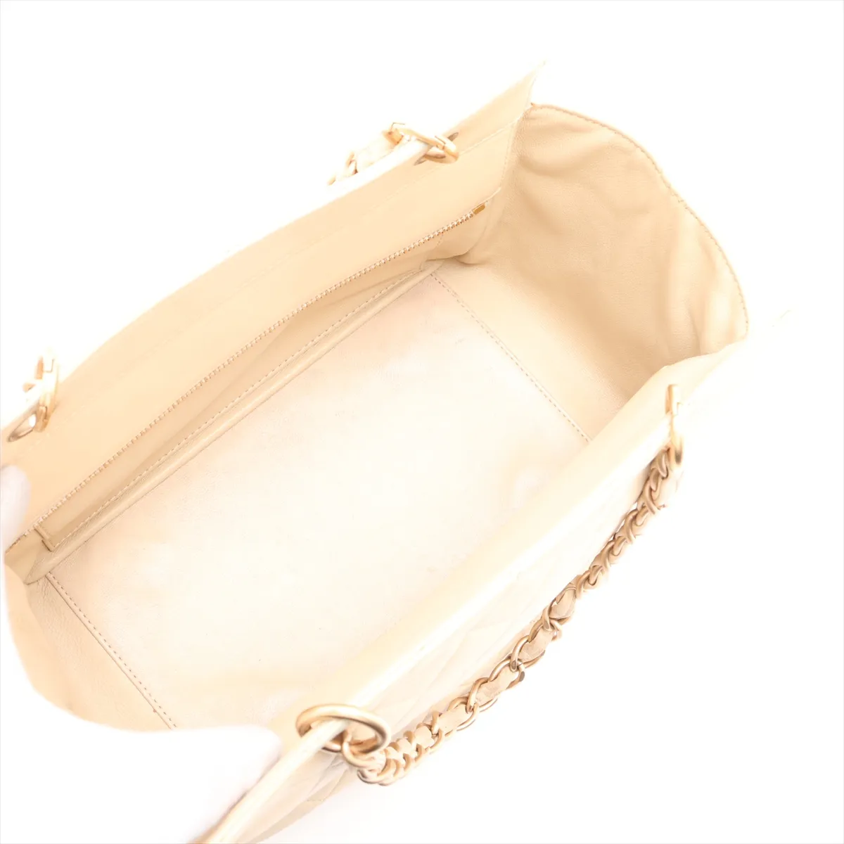 PTT Lambskin Chain Shoulder Bag, Beige, Gold Hardware, 6564209, Series 6 — view 7