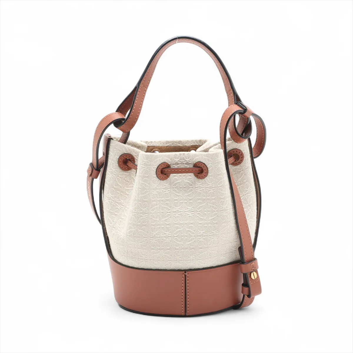 Repeat Anagram Balloon Bag, Canvas x Leather Shoulder Bag, Beige x Brown — view 2