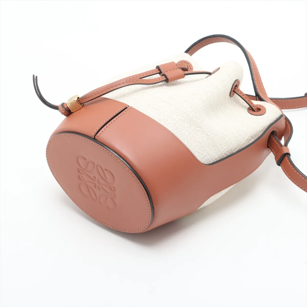Repeat Anagram Balloon Bag, Canvas x Leather Shoulder Bag, Beige x Brown — view 3