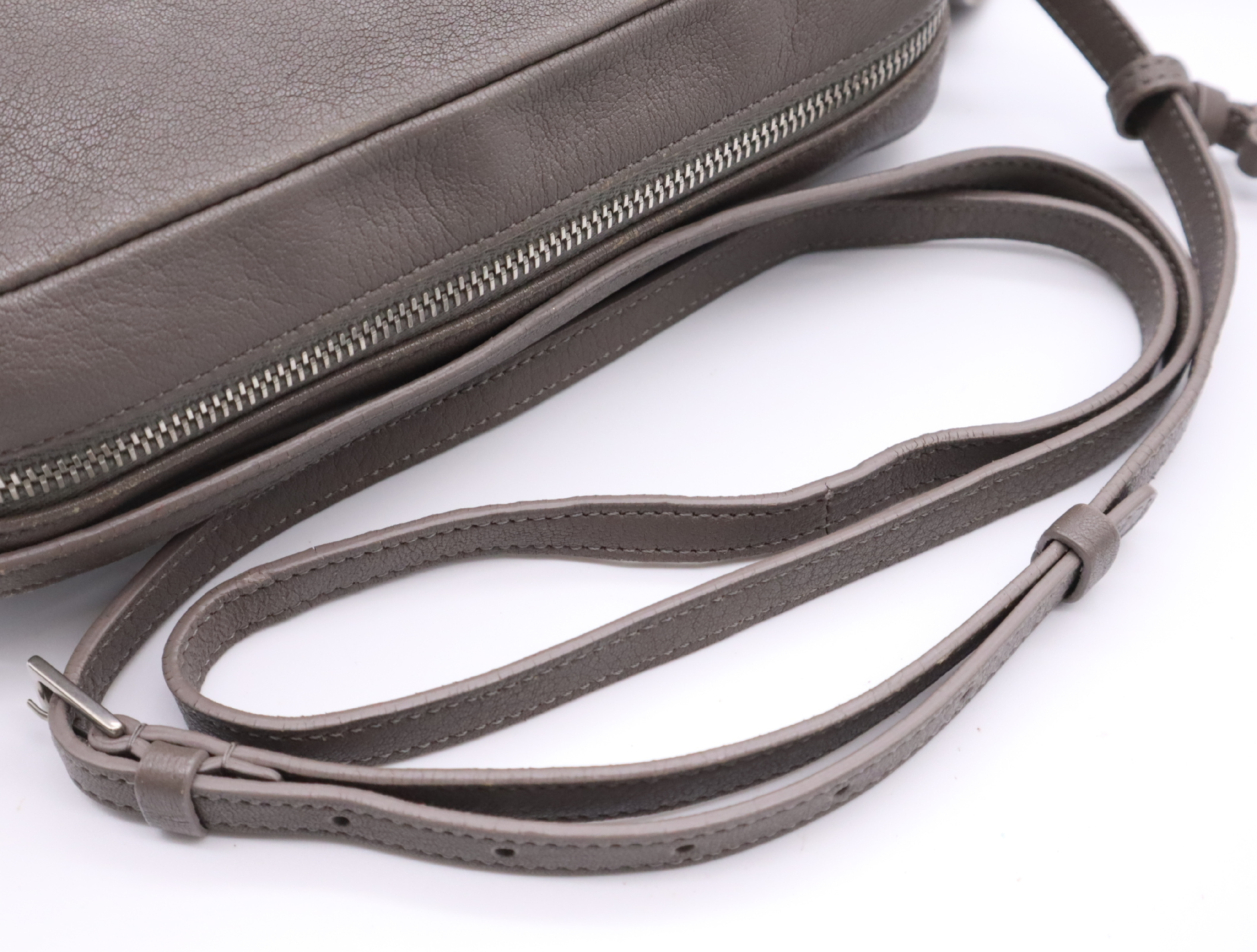 Leather Logo Fringe Shoulder Bag, Gray — view 12