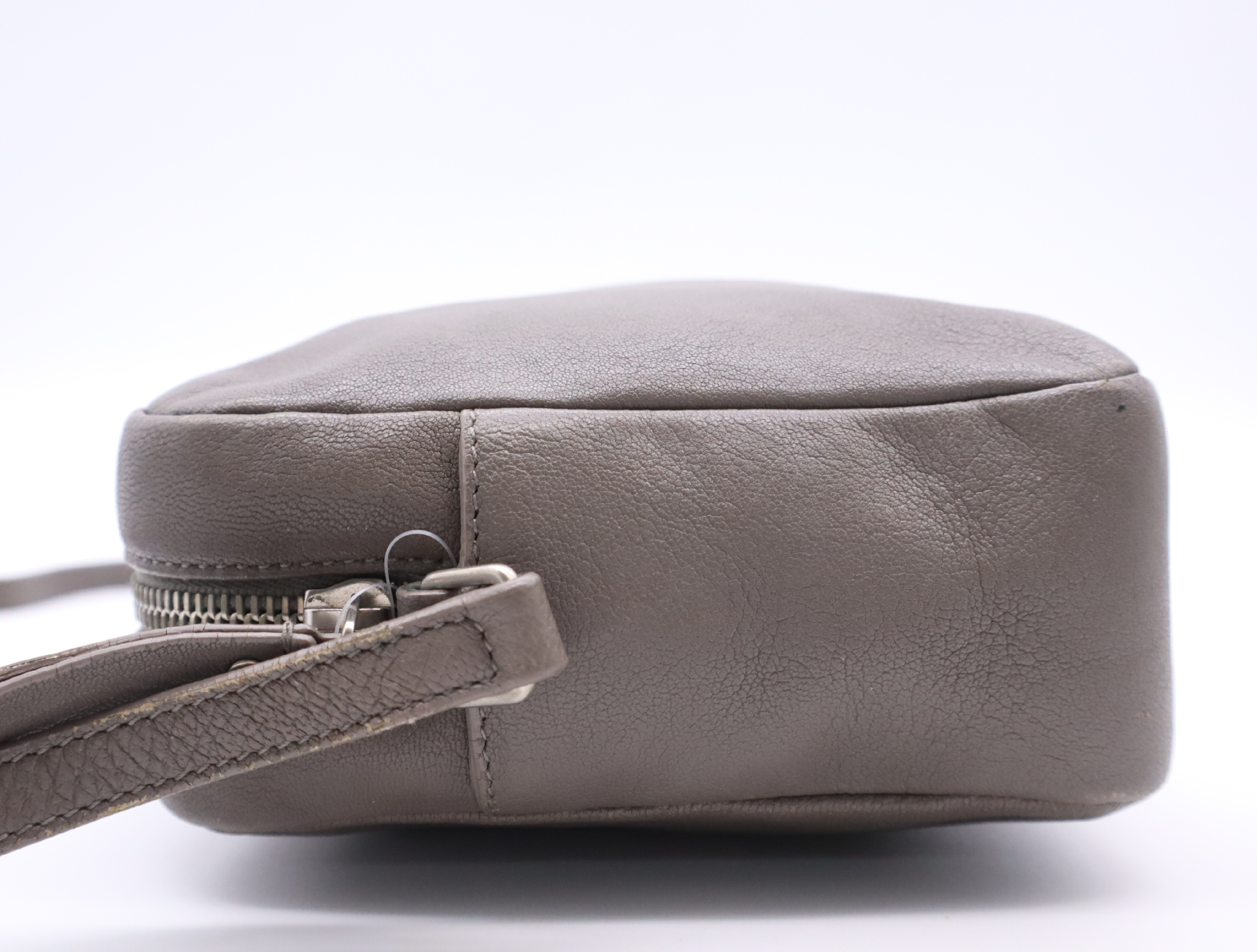 Leather Logo Fringe Shoulder Bag, Gray — view 3