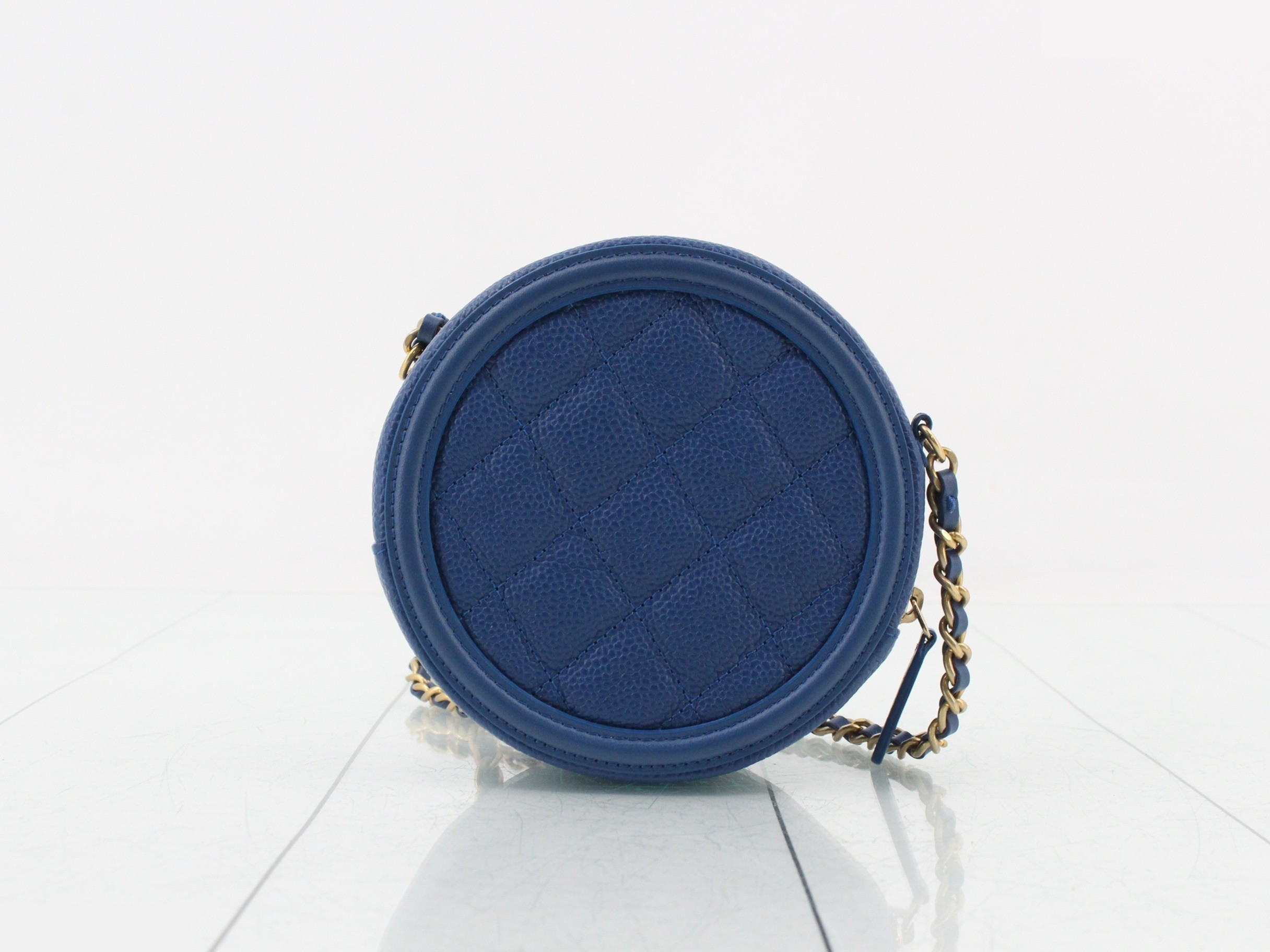 CC Filigree Caviar Skin Round Chain Shoulder Bag (Blue) — view 2