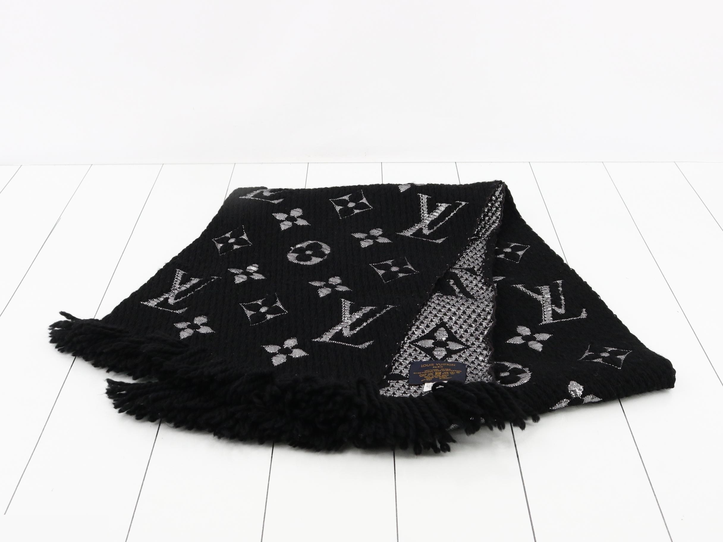 Logo Mania Long Scarf, Black x Silver, with domestic tag. — view 2