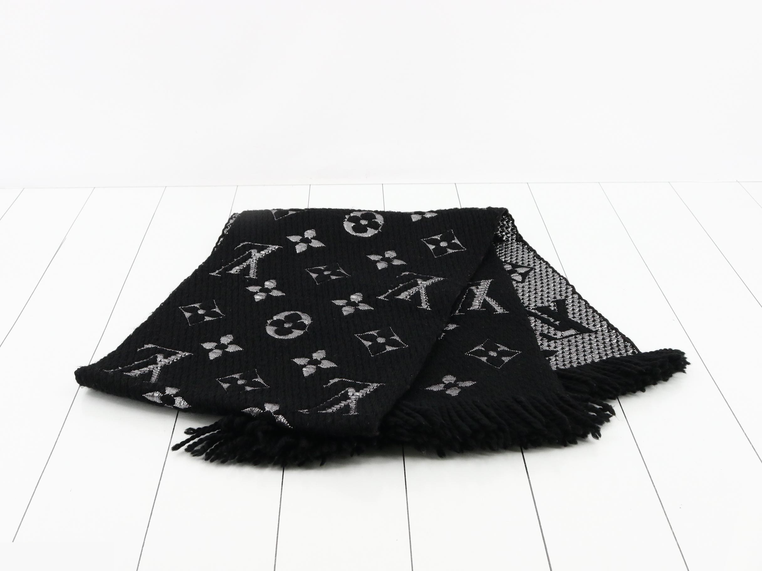 Logo Mania Long Scarf, Black x Silver, with domestic tag. — view 3