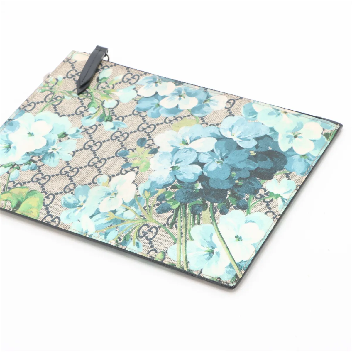 GG Blooms PVC x Leather Clutch Bag Blue x Beige 411691 — view 3