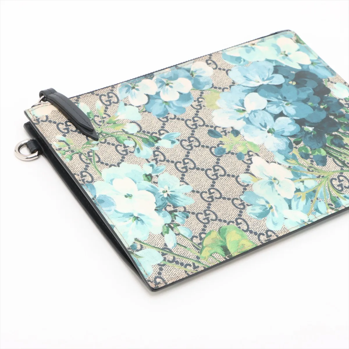 GG Blooms PVC x Leather Clutch Bag Blue x Beige 411691 — view 4