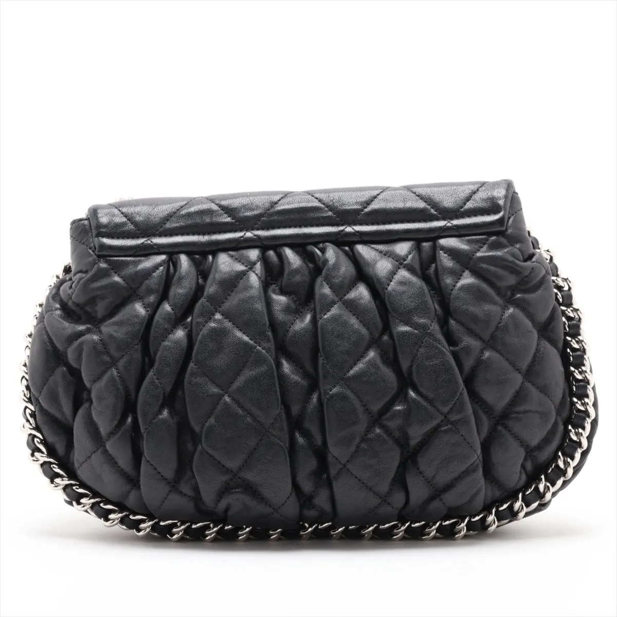 Matelassé Leather Chain Shoulder Bag, Chain Around, Black, Silver Hardware, 16590114, Serial Number 16 — view 2