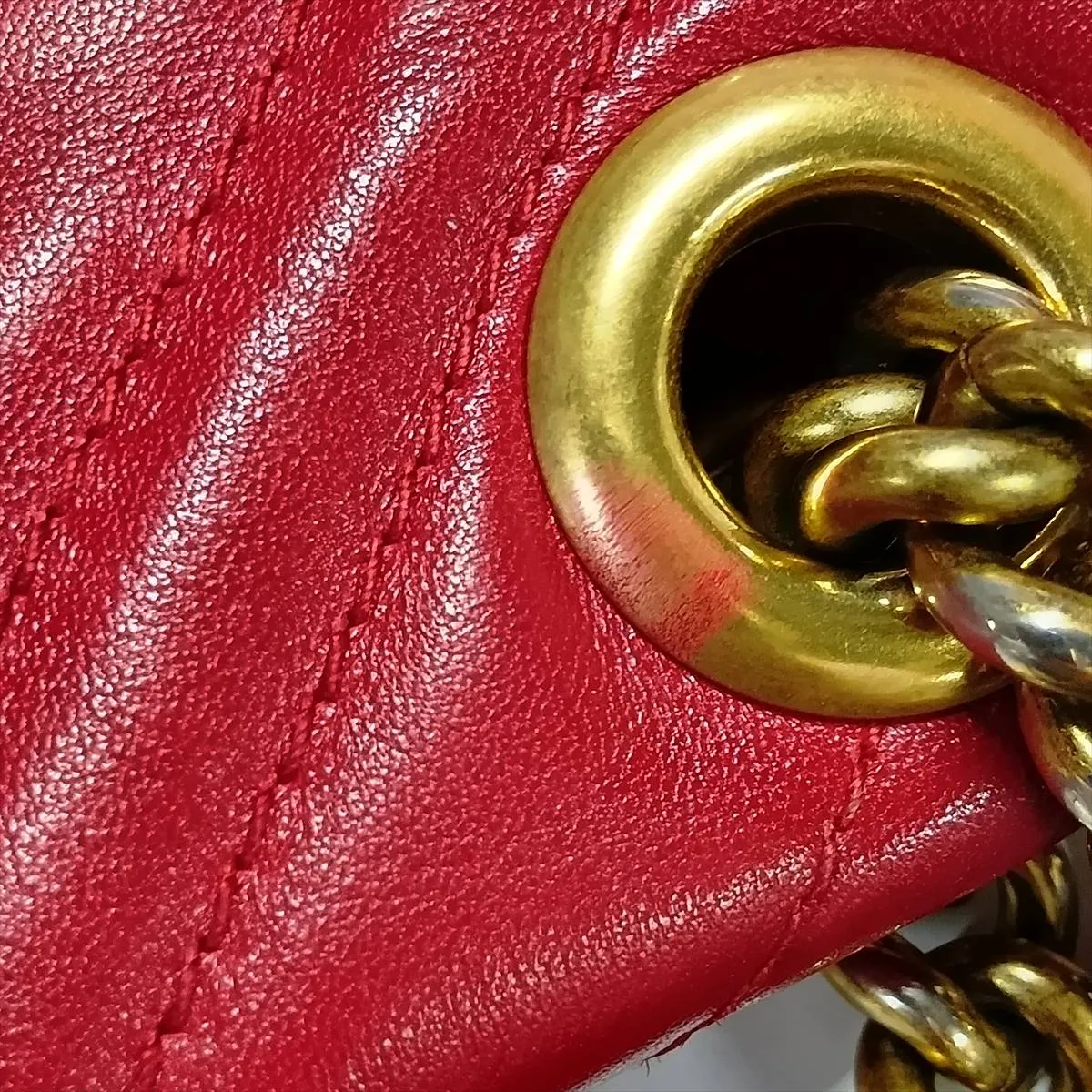 GG Marmont 443496 Leather Chain Shoulder Bag, Red — view 14