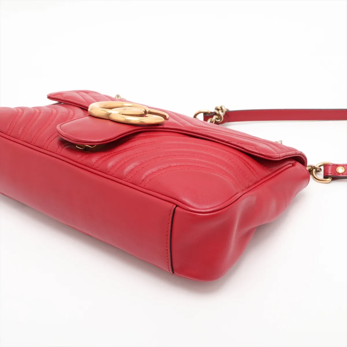 GG Marmont 443496 Leather Chain Shoulder Bag, Red — view 3