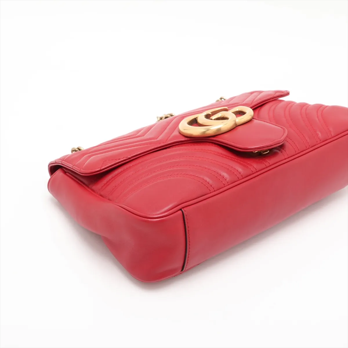 GG Marmont 443496 Leather Chain Shoulder Bag, Red — view 4