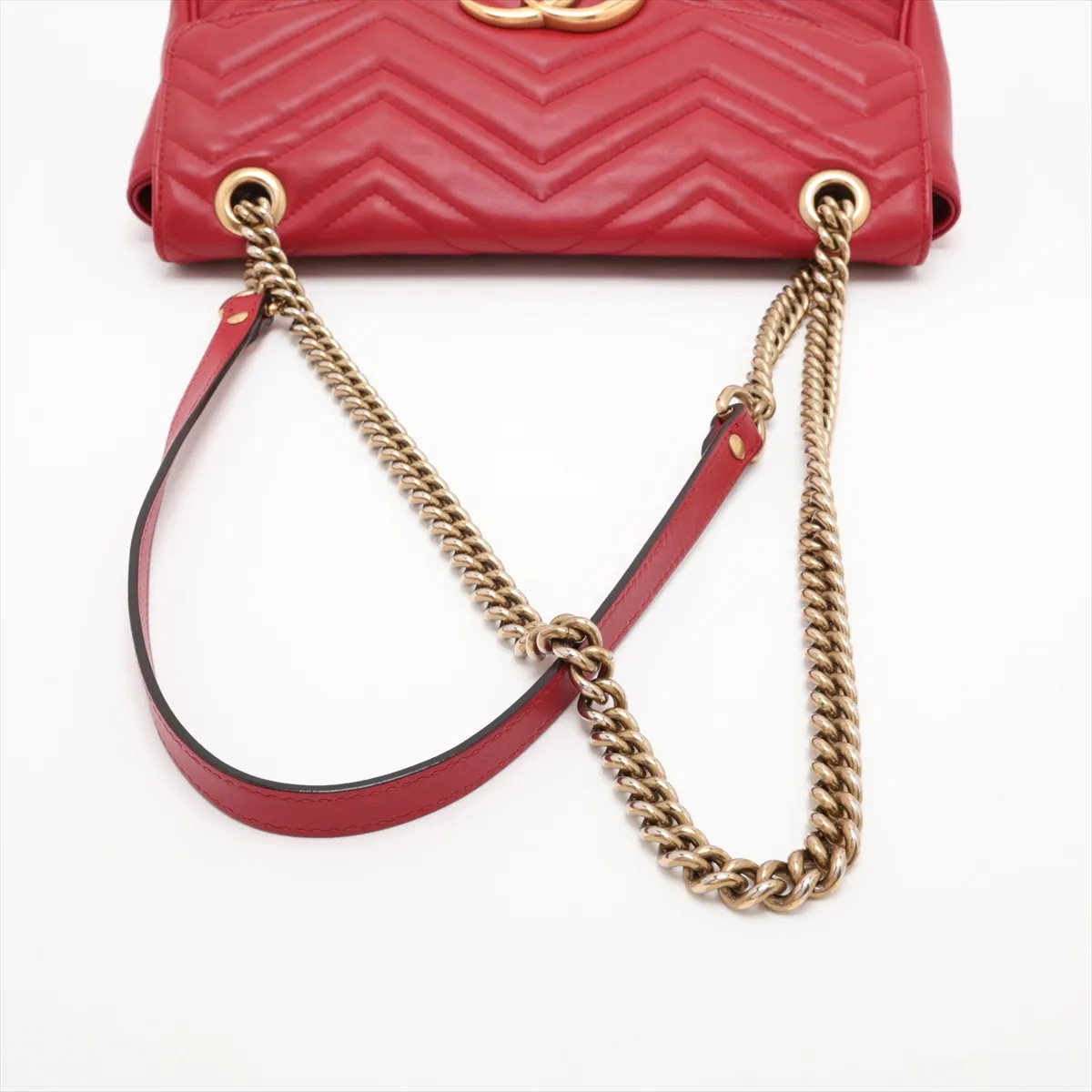 GG Marmont 443496 Leather Chain Shoulder Bag, Red — view 5